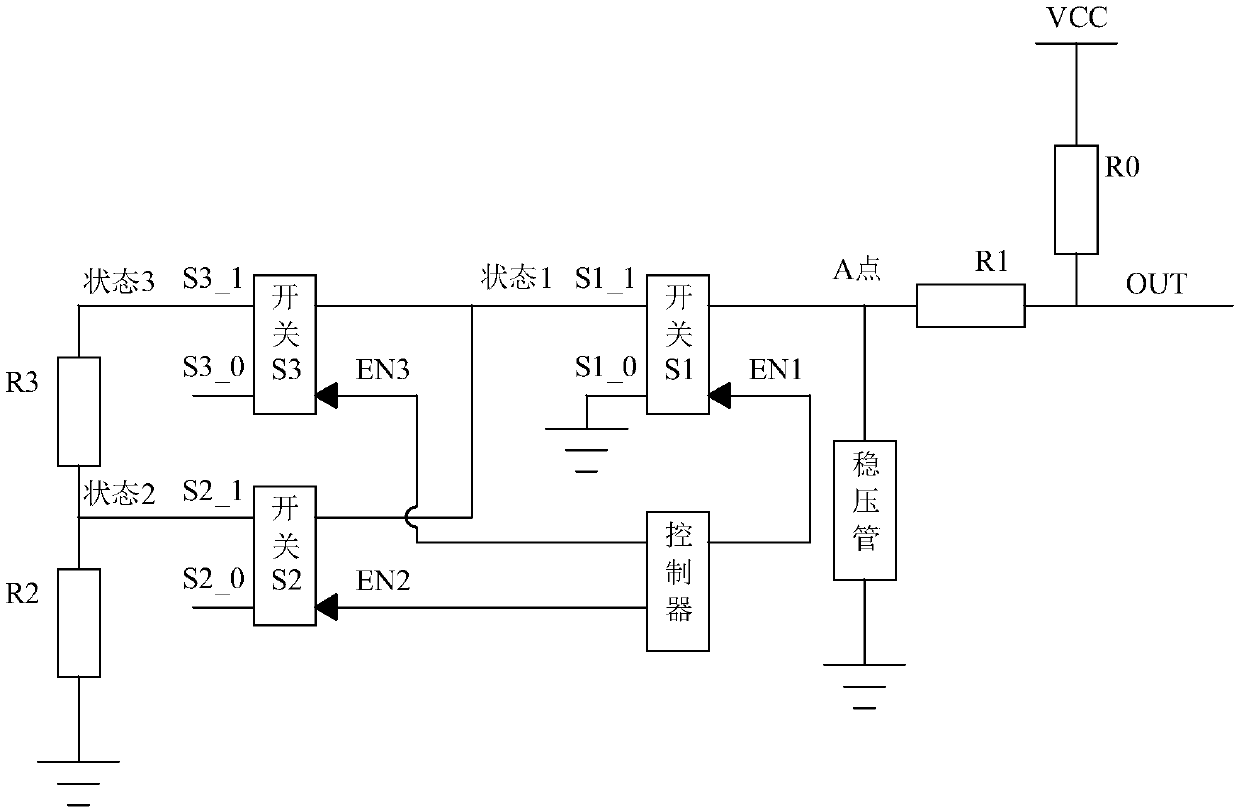 Multi-state switch for anti-static protection and short-circuit protection on ground or power supply and implementation method