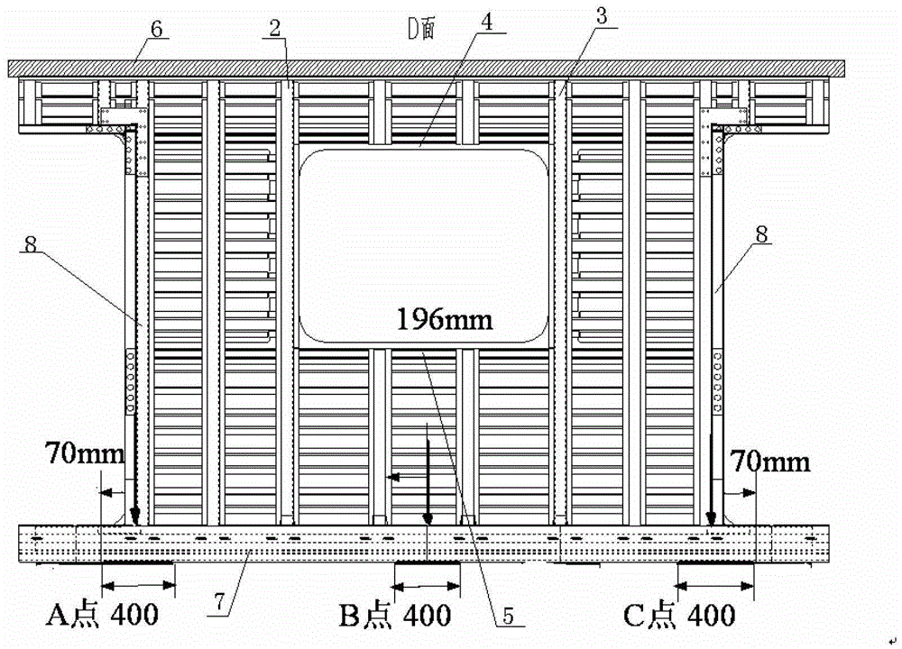 Fatigue test method and device for large parts of rail vehicle body structure