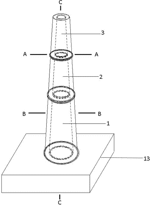 Hollow interlayer pipe wall compound steel pipe concrete wind power tower with ribs