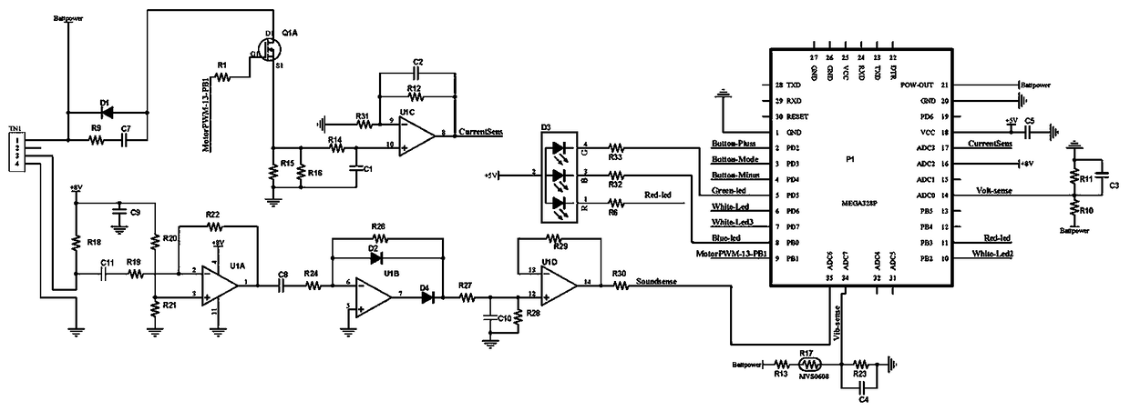 Motor control circuit for intelligently sensing human body vibration