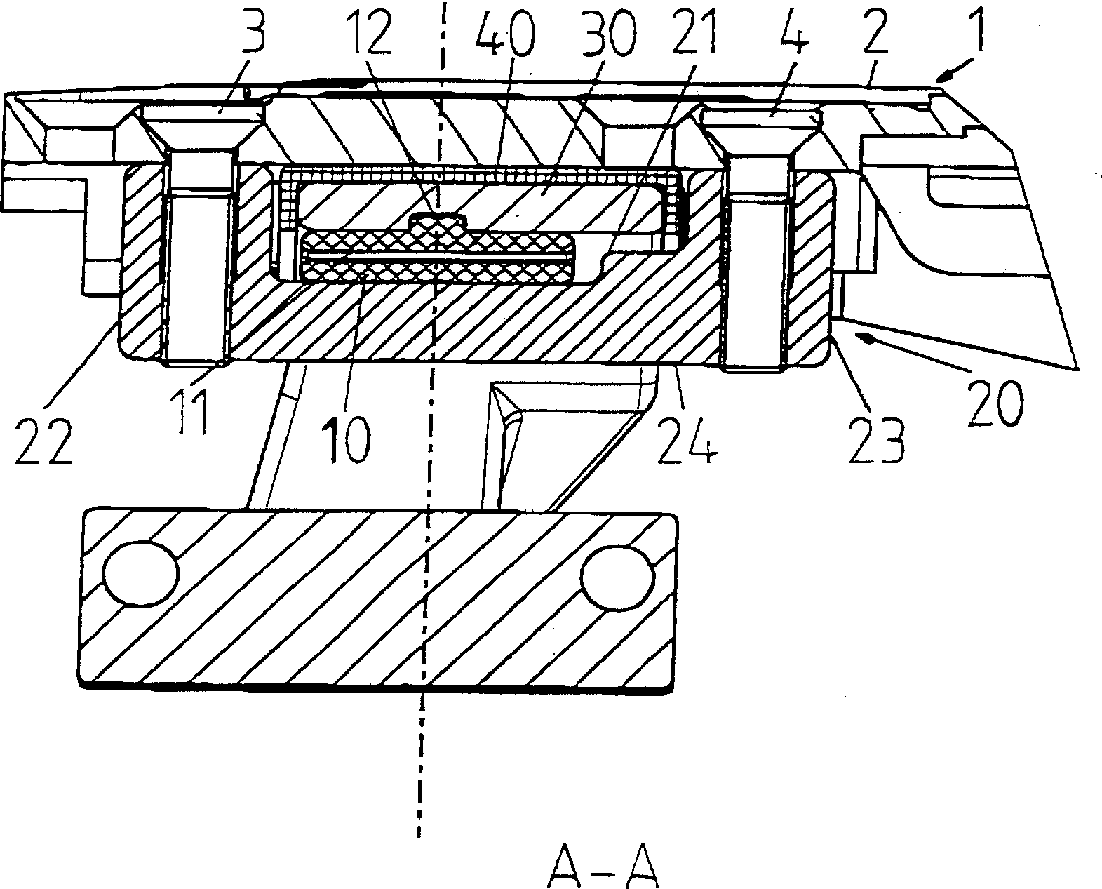 Mounting/bearing device with stirrup cradle and connecting bridge for bearing rotary disk