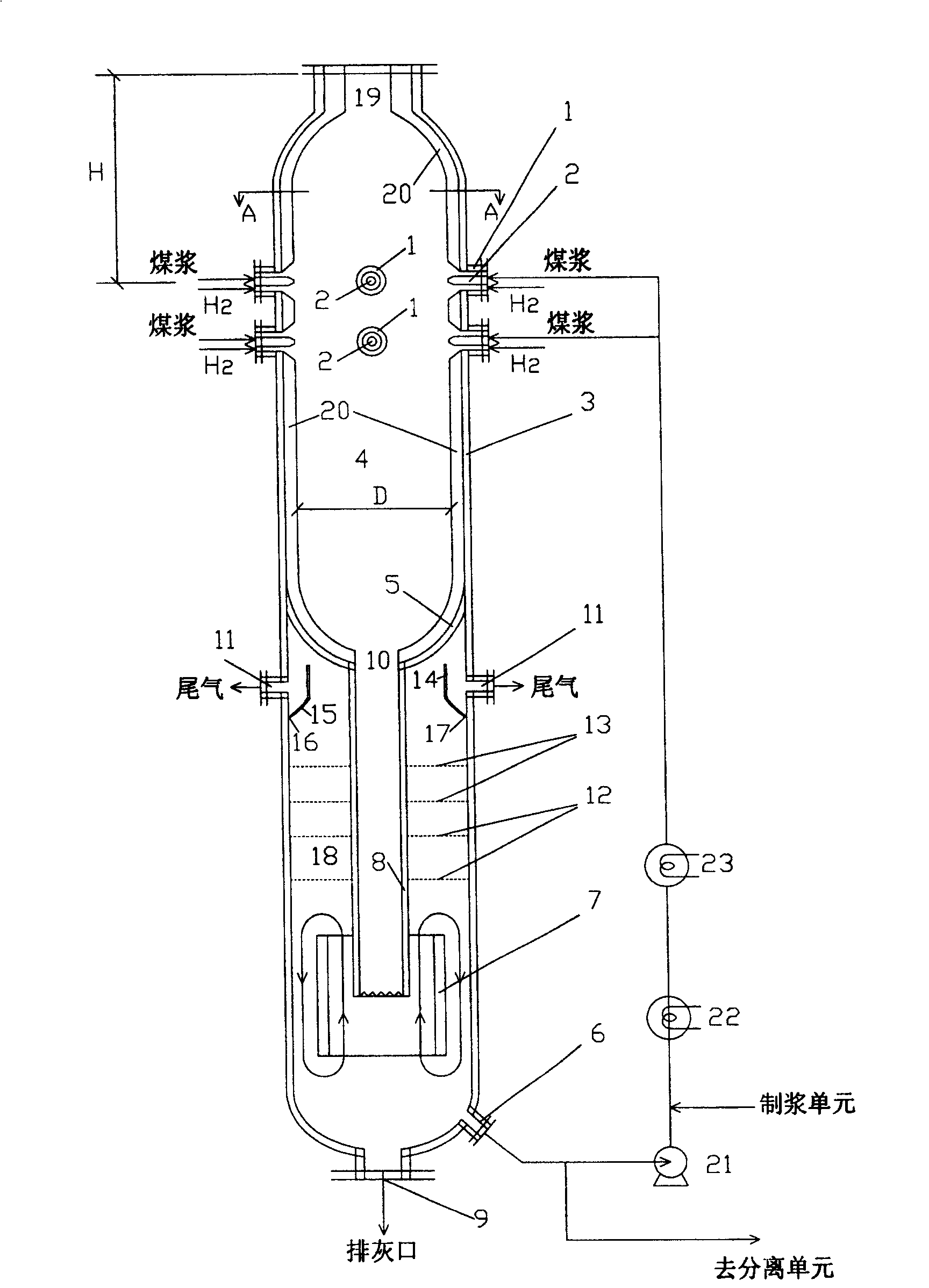 Coal hydrogenation reaction device and its industrial application