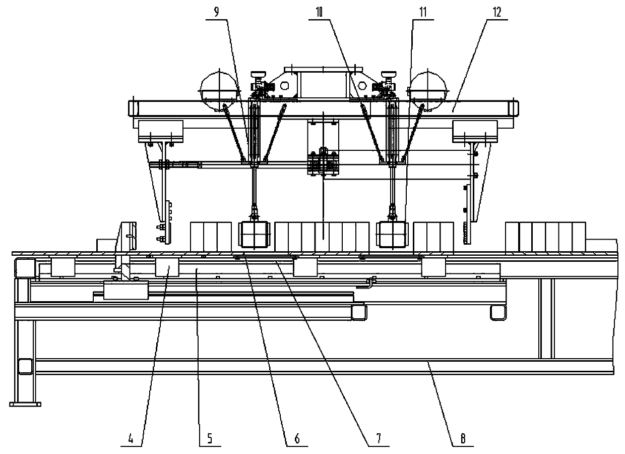 A brick yarding device that can automatically leave forklift holes