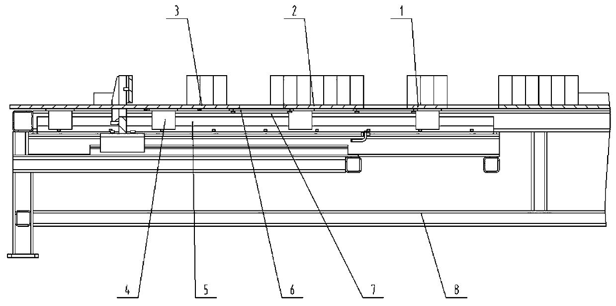 A brick yarding device that can automatically leave forklift holes