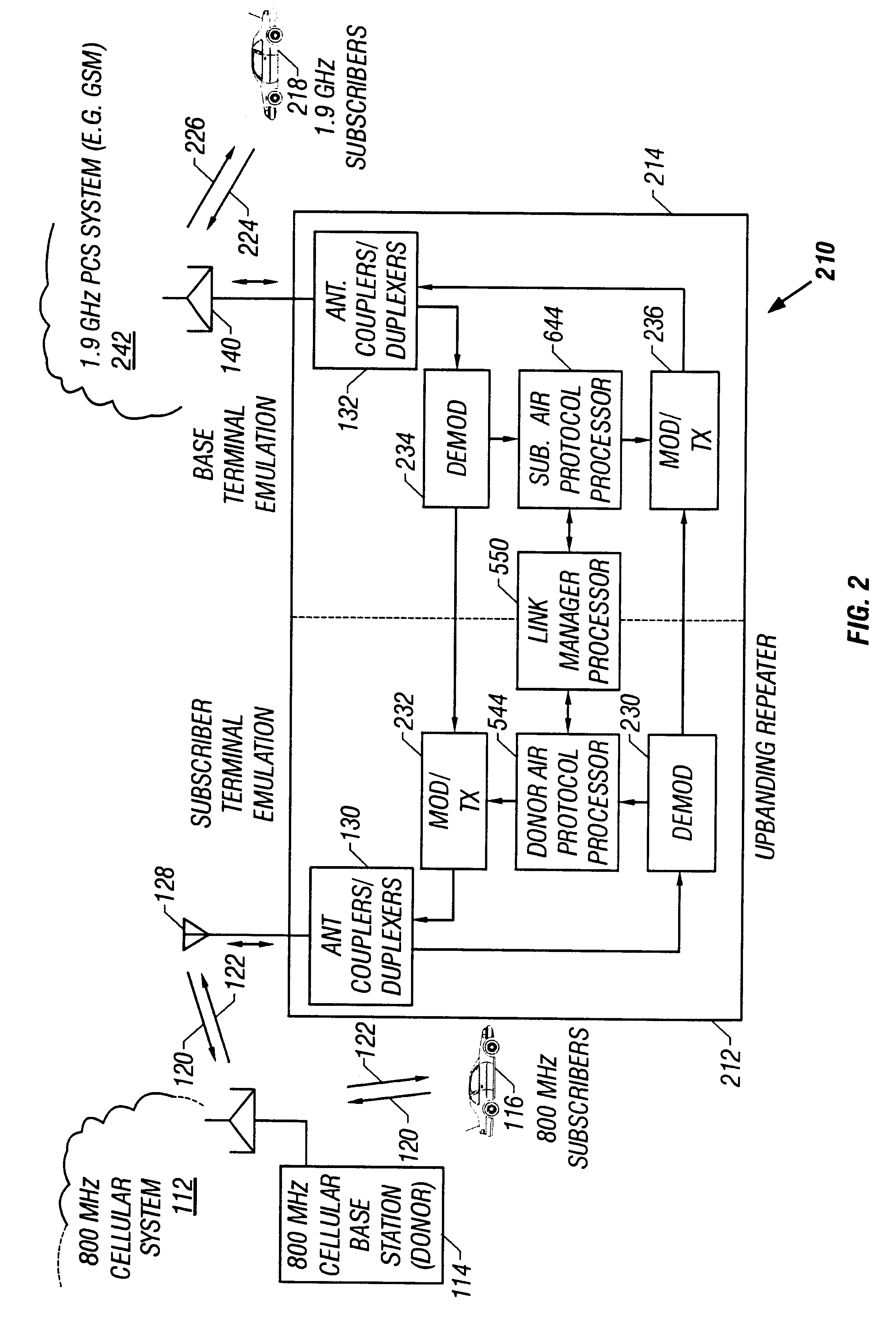 Band-changing repeater with protocol or format conversion