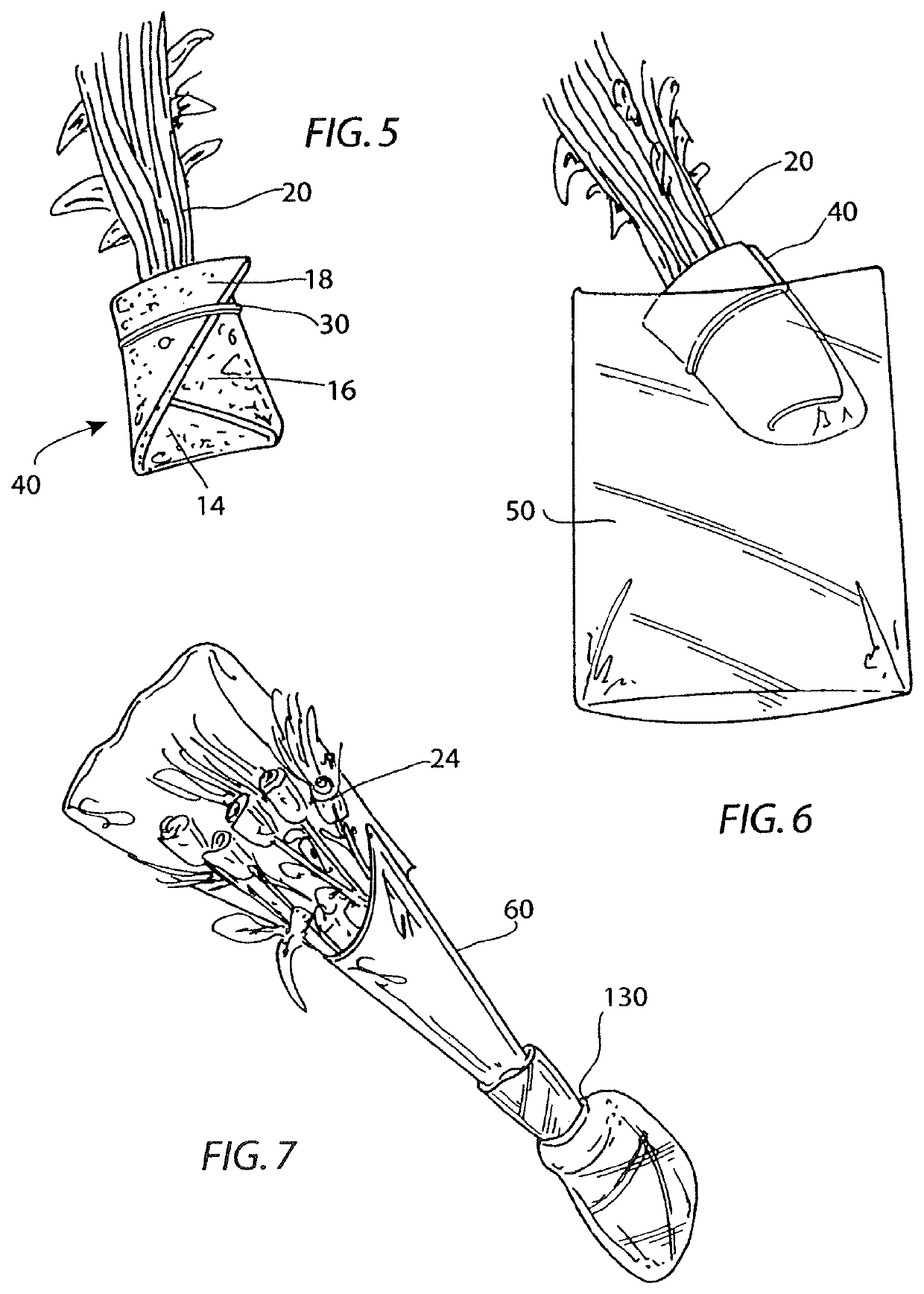 Triangular shaped flower stem wrap with outer plastic cover