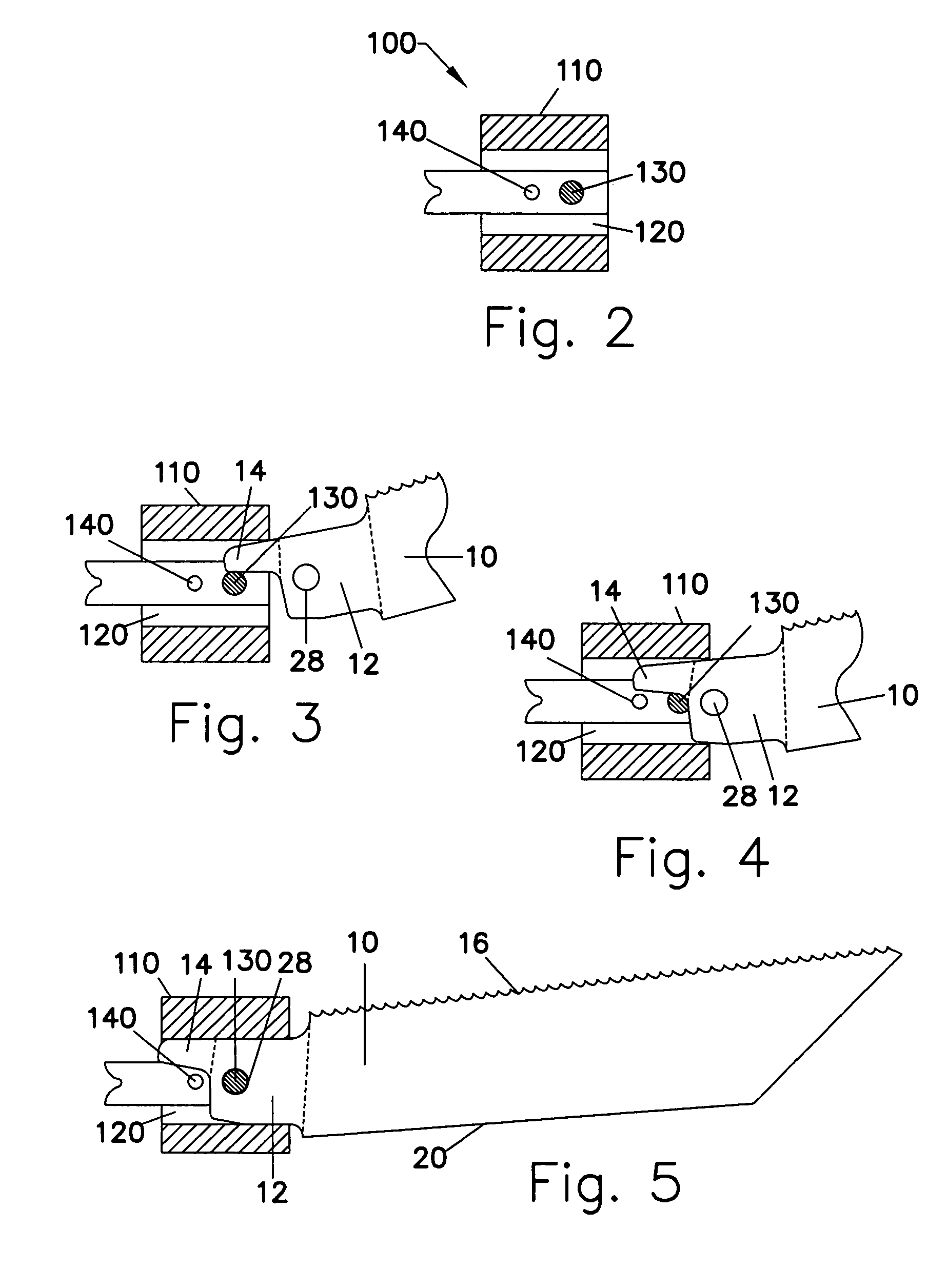 Reciprocating saw blade with tapered tang stem