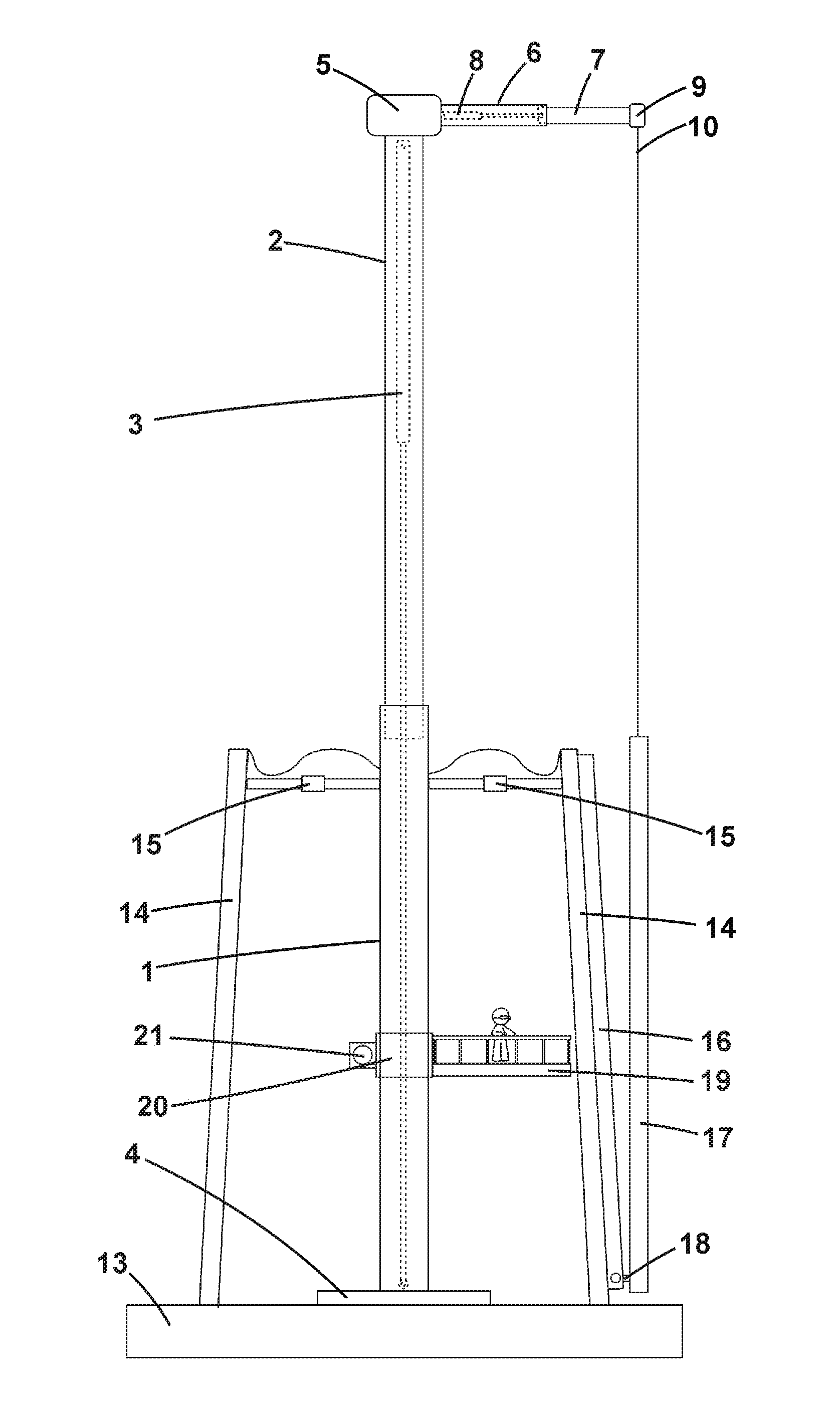 Self-Climbing Telescopic Crane and Method for Mounting Pre-Fabricated Concrete Towers