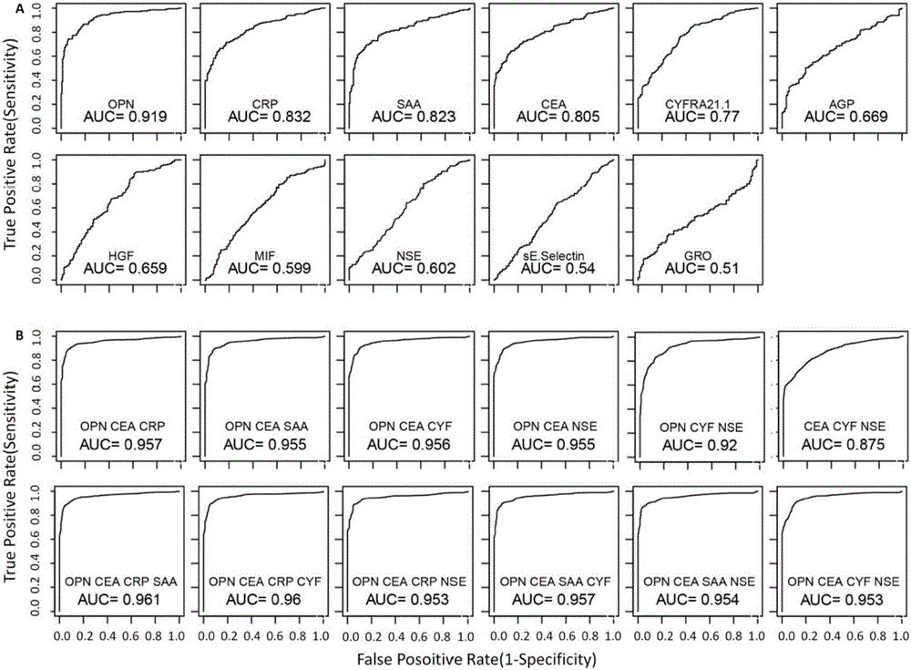 Application of serum molecular marker combination as lung cancer diagnosis and curative effect monitoring marker