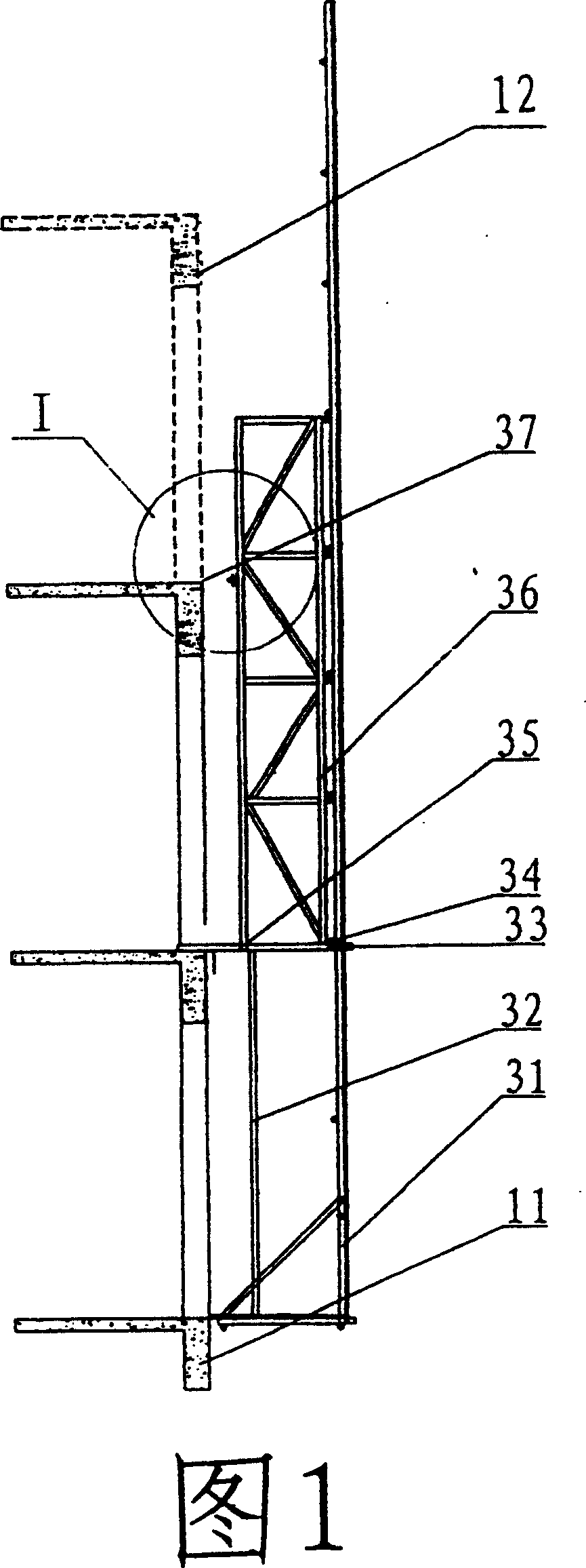 Protective frame special for construction of building main body