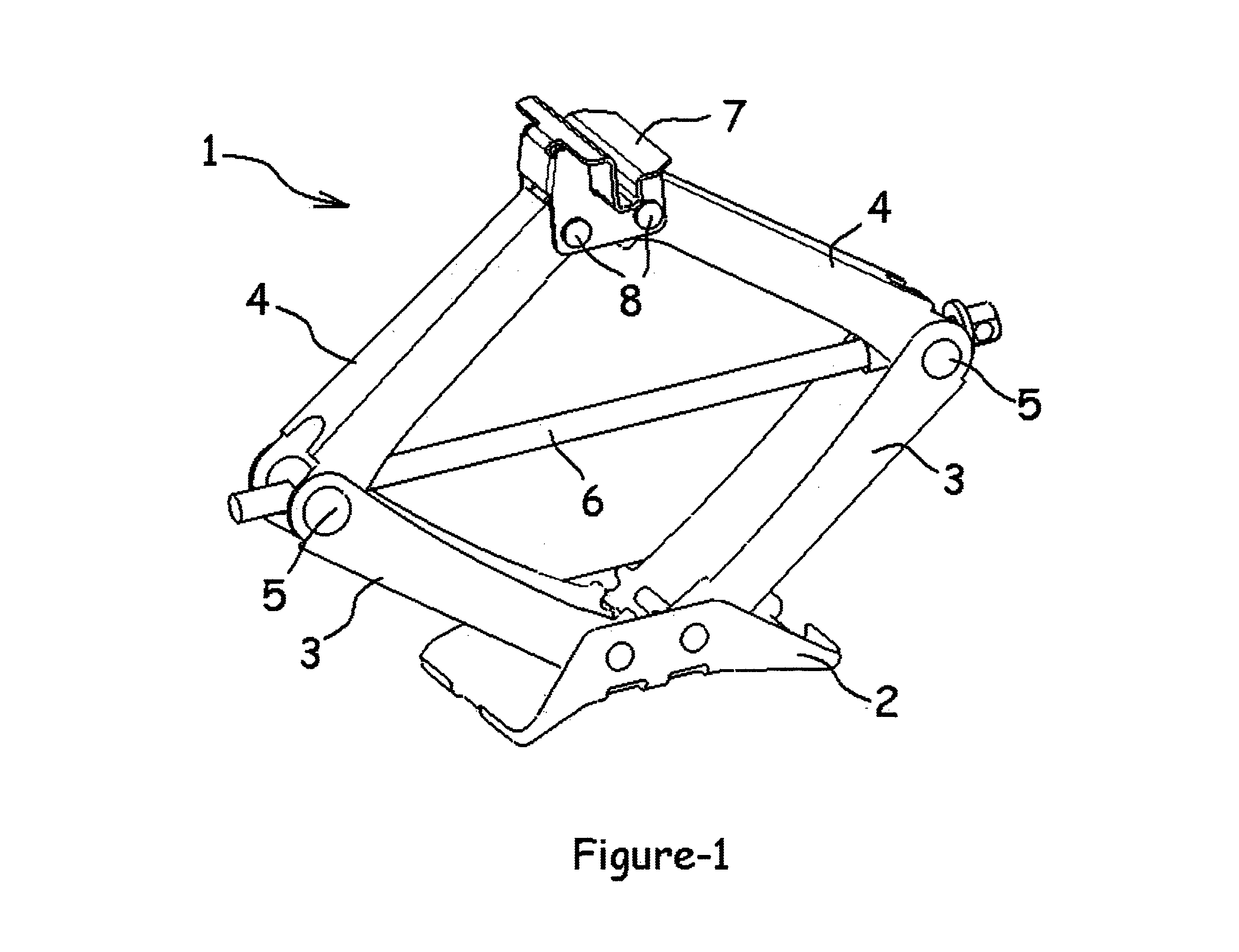 Integral load support for a jack formed of a sheet material bent to less than 180°