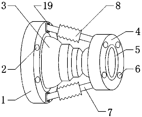 Reducing flexible connector for ship