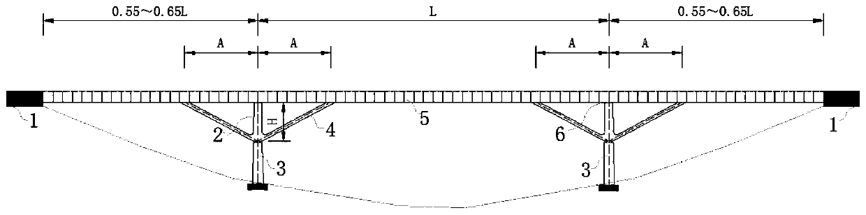 Long-span steel-concrete composite bridge structure and construction process thereof