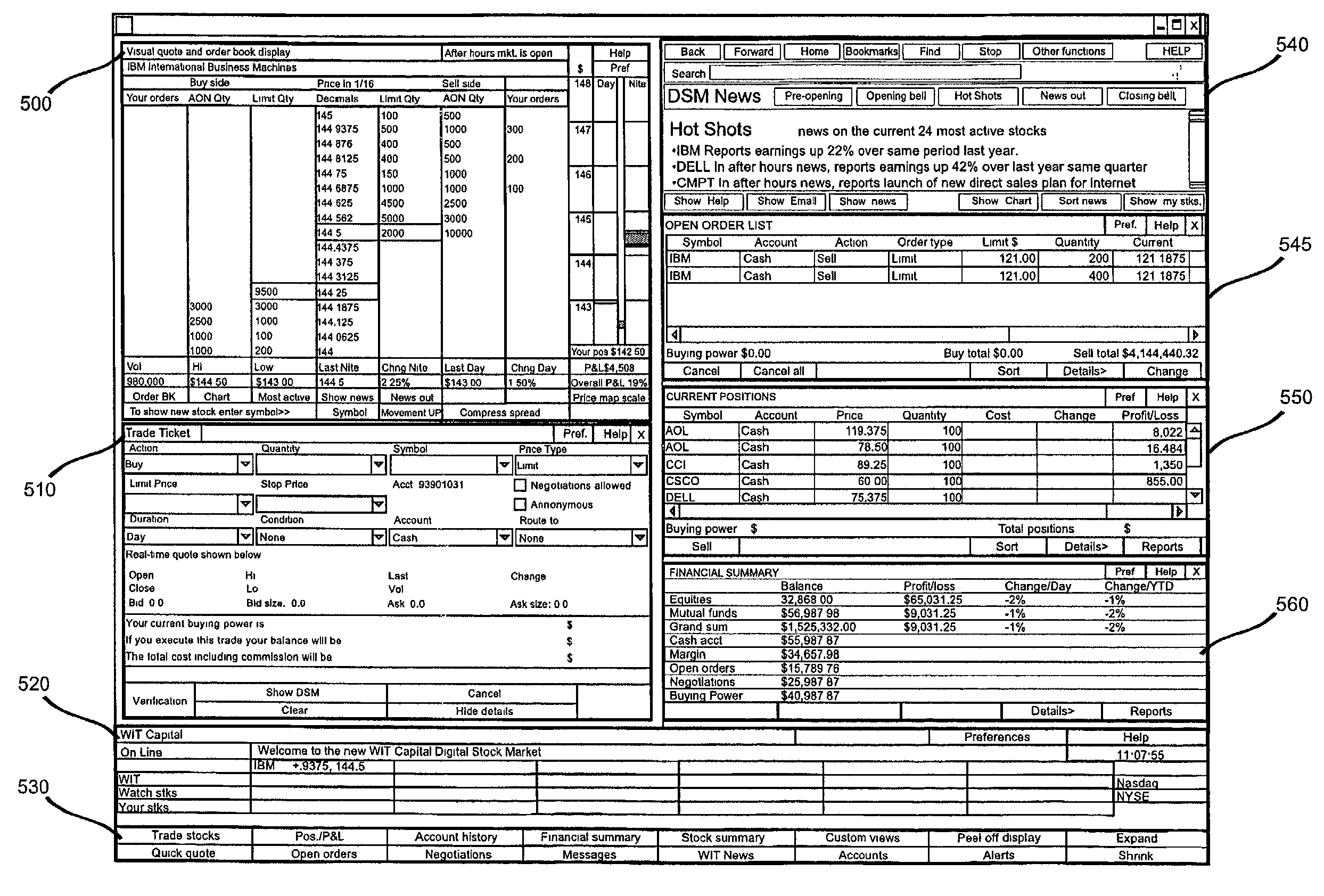 Computer trading system method and interface