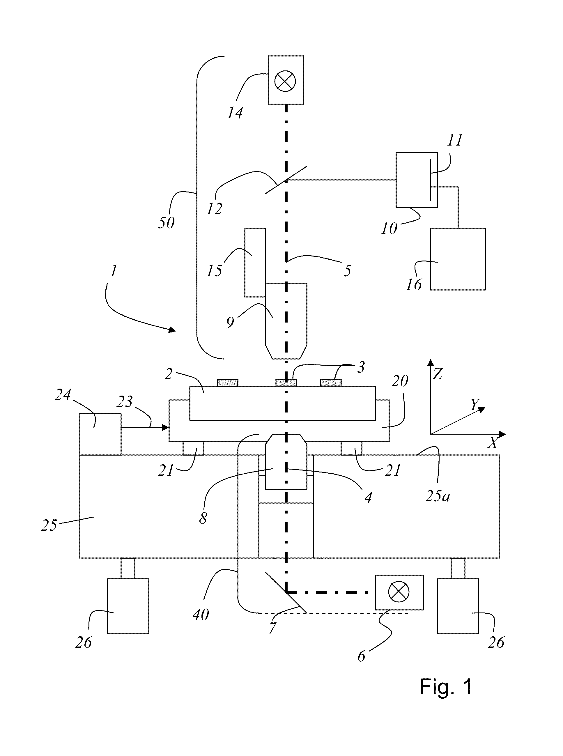 Device for Determining the Position of at Least One Structure on an Object, Use of an Illumination Apparatus with the Device and Use of Protective Gas with the Device