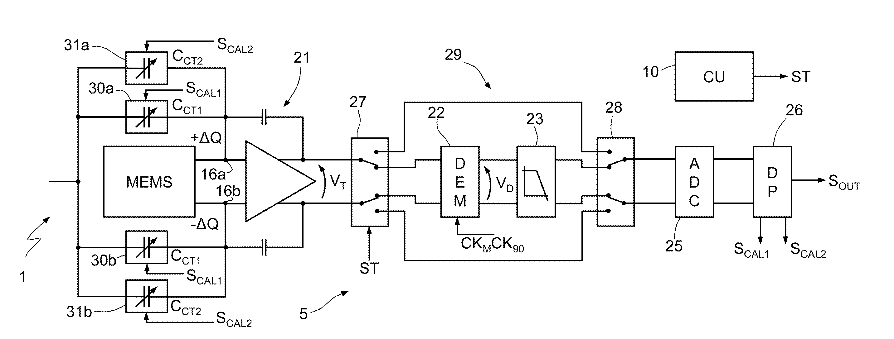 Microelectromechanical gyroscope with self-calibration function and method of calibrating a microelectromechanical gyroscope