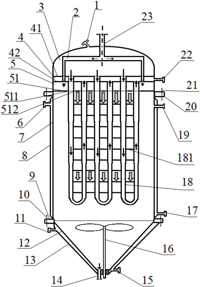 Row inter-tube falling film melt phase polycondensation reaction method and reactor thereof