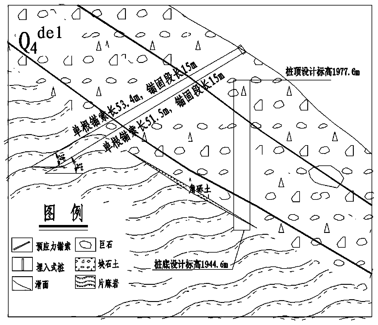 Calculation method for pre-stressed anchor cable embedded pile