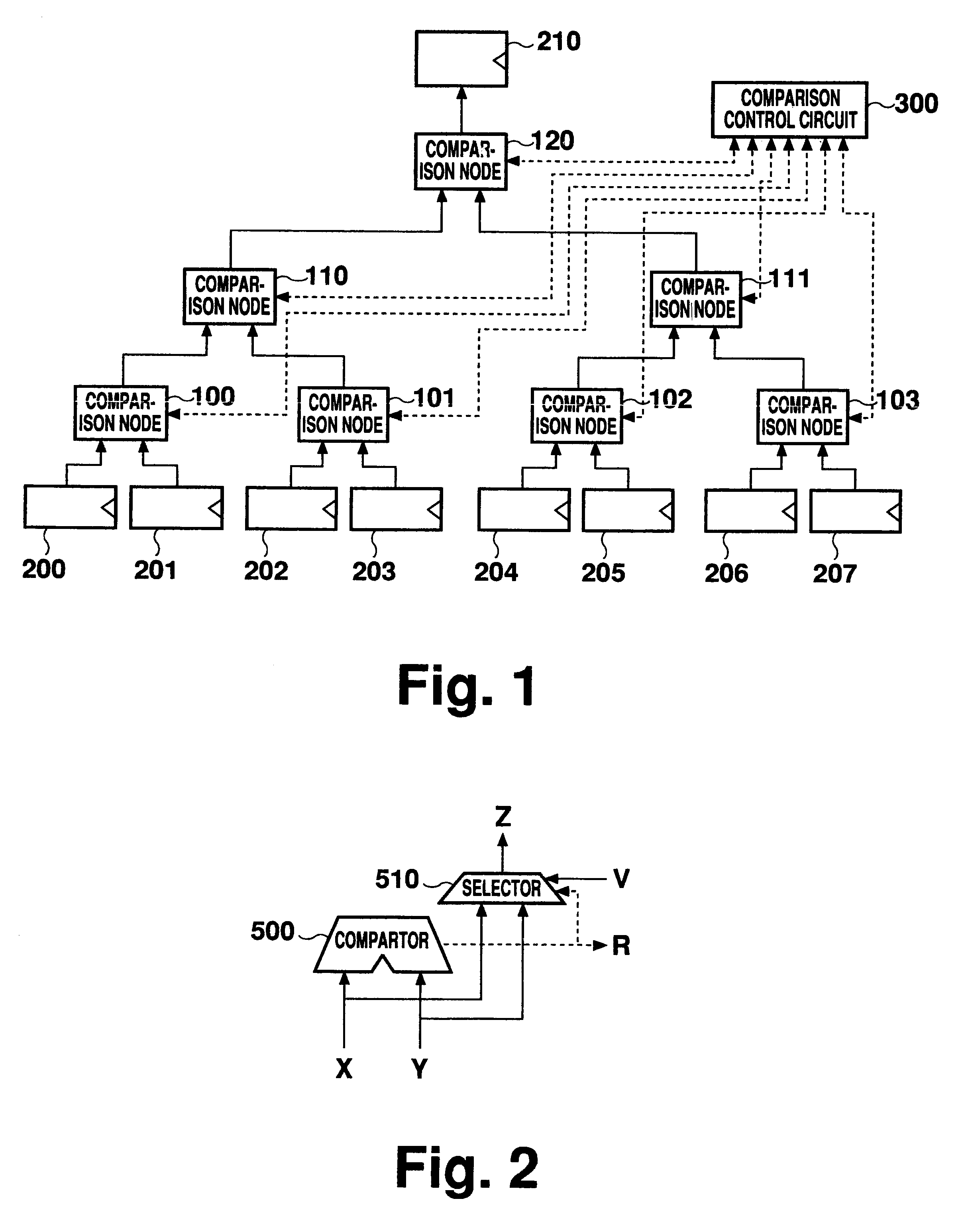 Merge sorting apparatus with comparison nodes connected in tournament tree shape