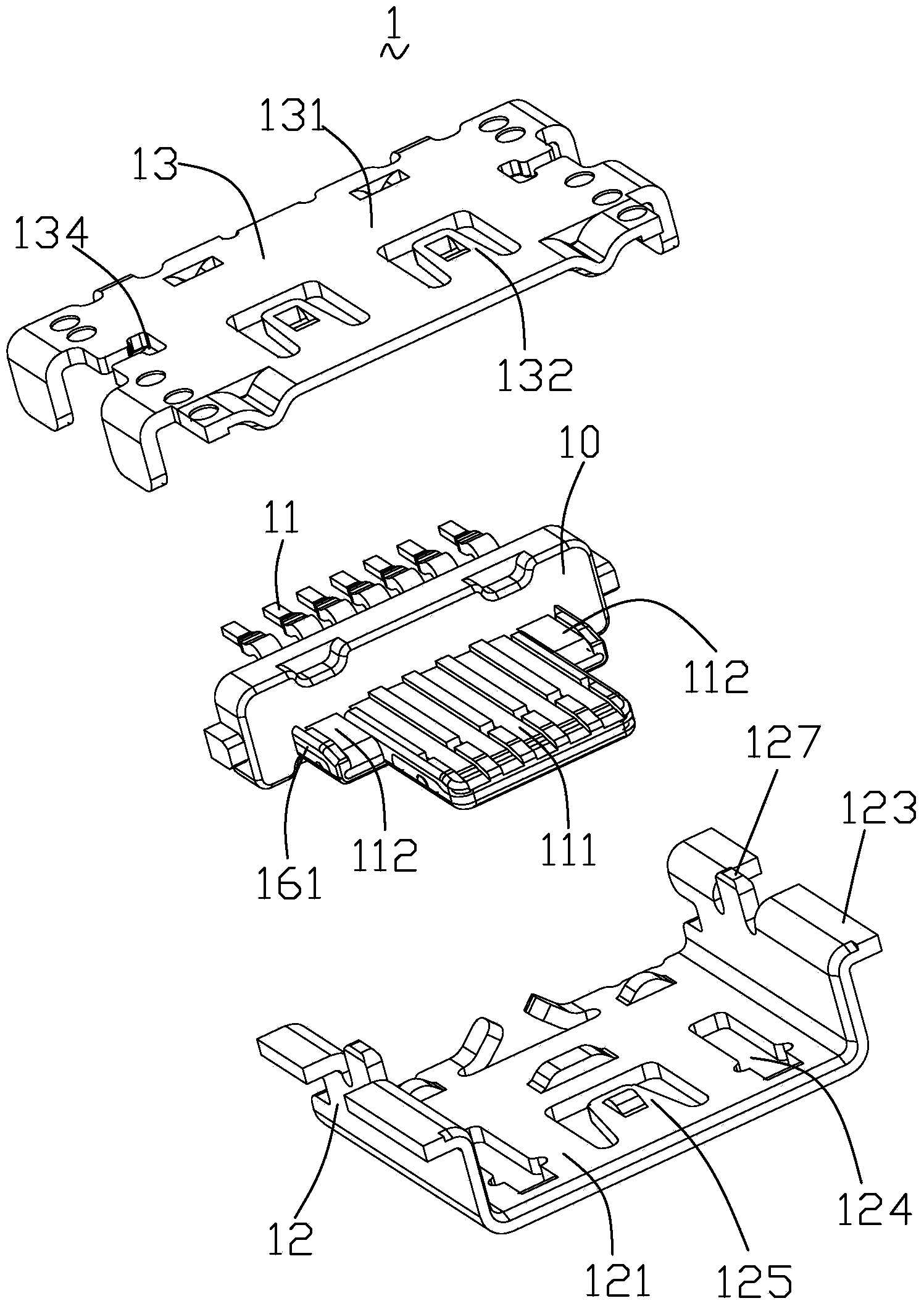 General assembly type seven-pin USB (Universal Serial Bus) socket, plug and connector assembly