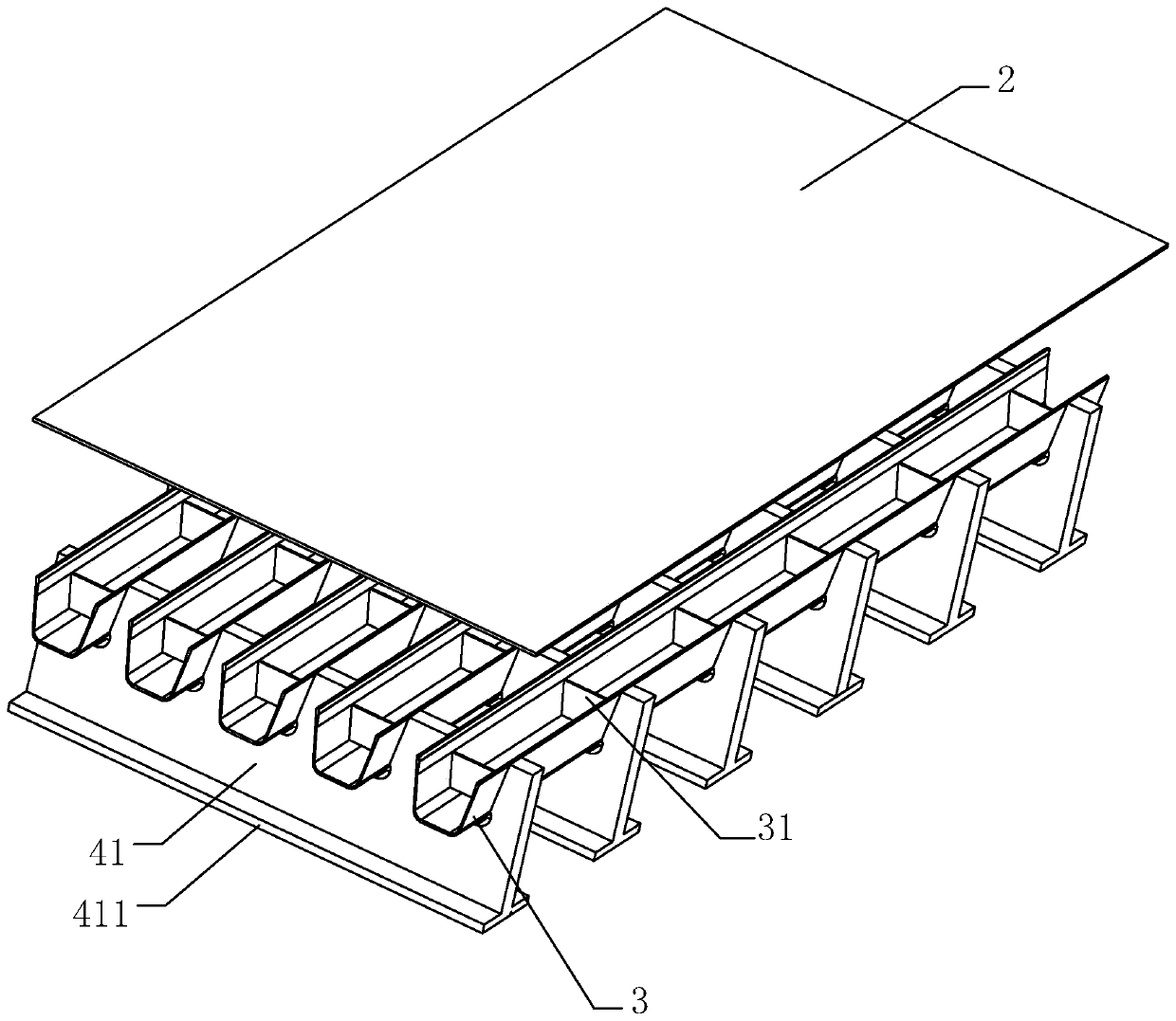 Anti-fatigue orthotropic plate structure and producing process