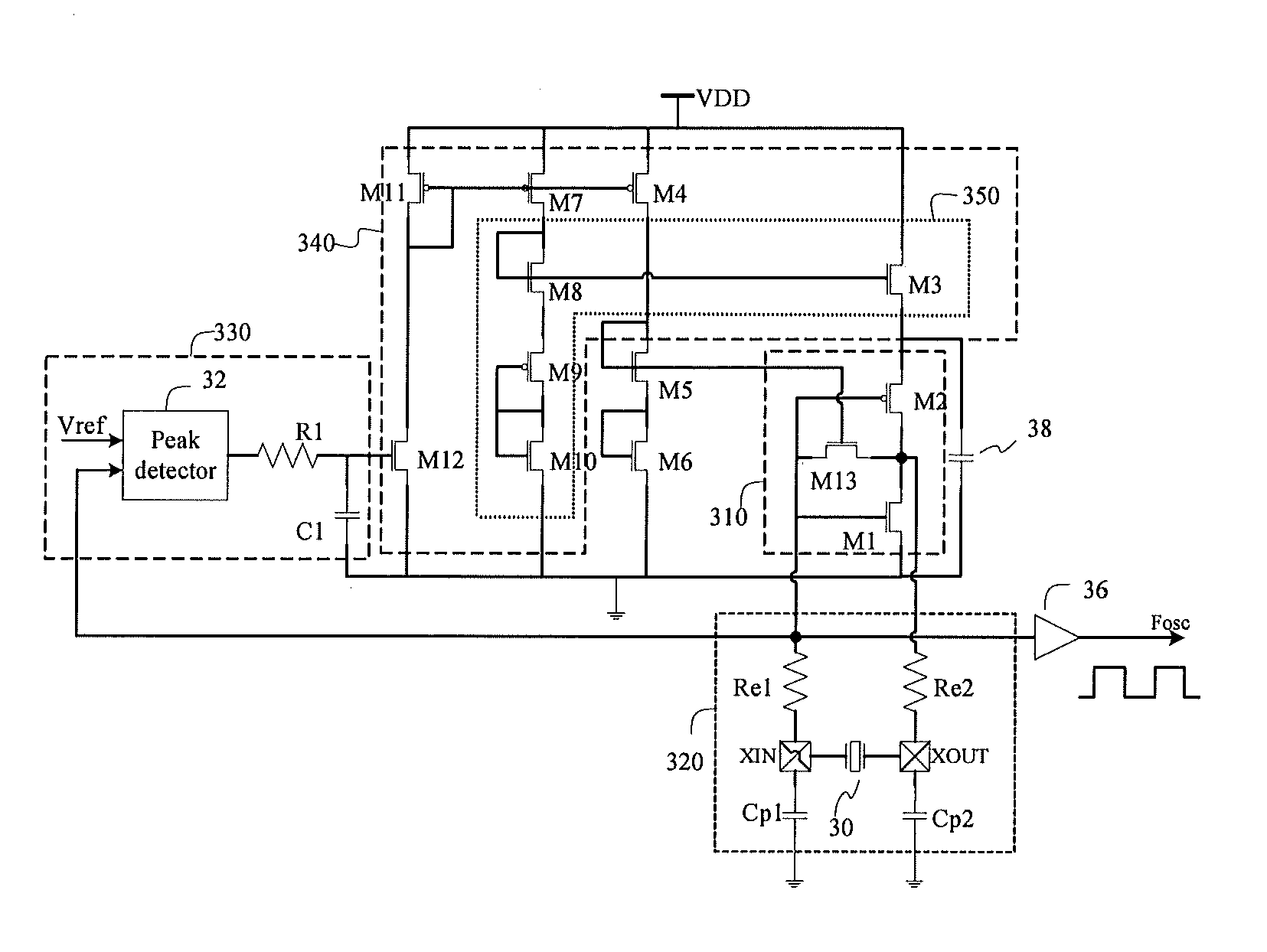 Crystal oscillator circuit having low power consumption, low jitter and wide operating range