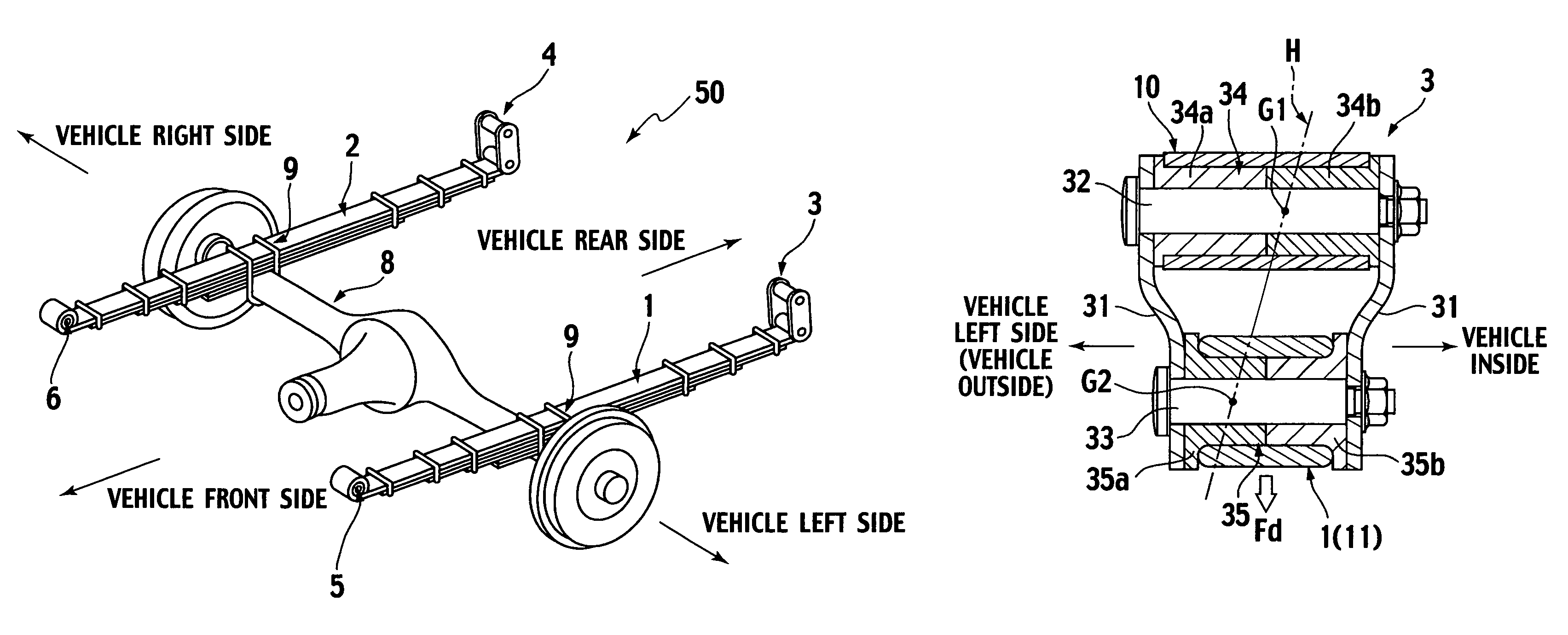 Shackle structure for suspension leaf spring