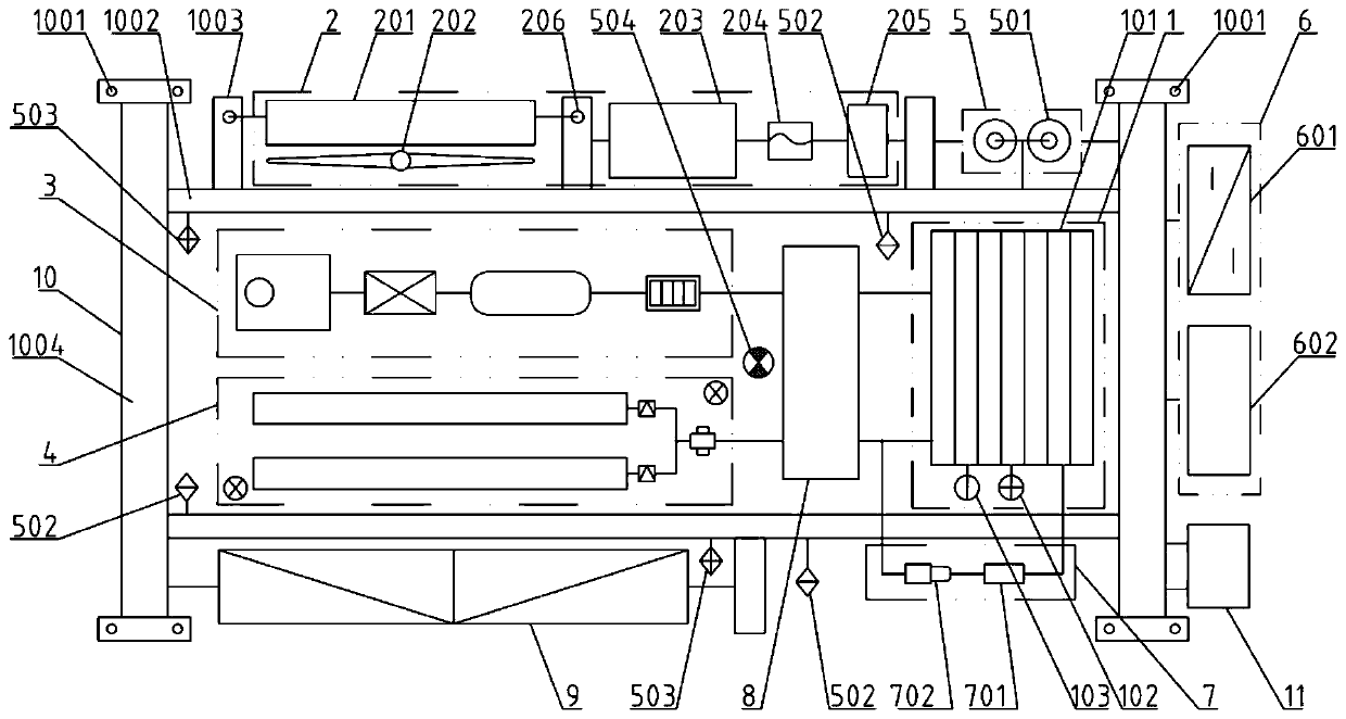 Under-train fuel cell power integrated system for motor train unit