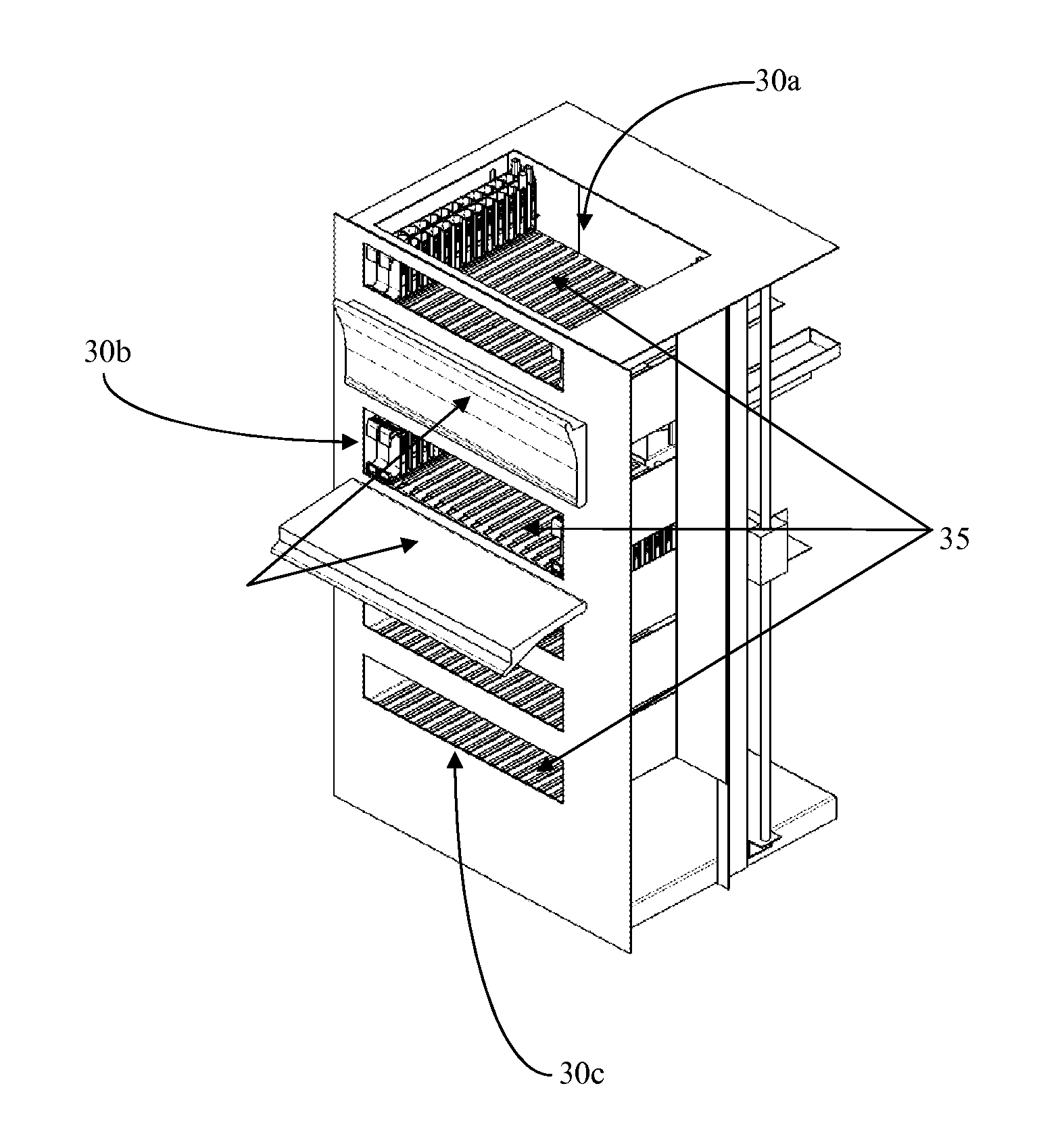 Laboratory module for storing and feeding to further processing of samples