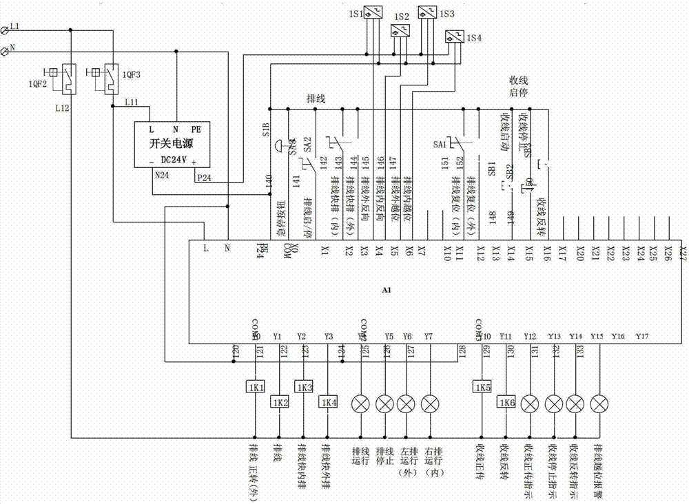 Automatic wire and cable take-up and winding displacement device