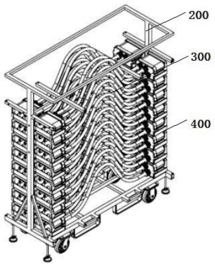 Cable type electrical connector storing and conveying device