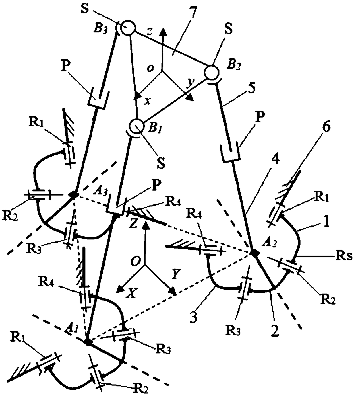 Three-degree-of-freedom spatial parallel mechanism