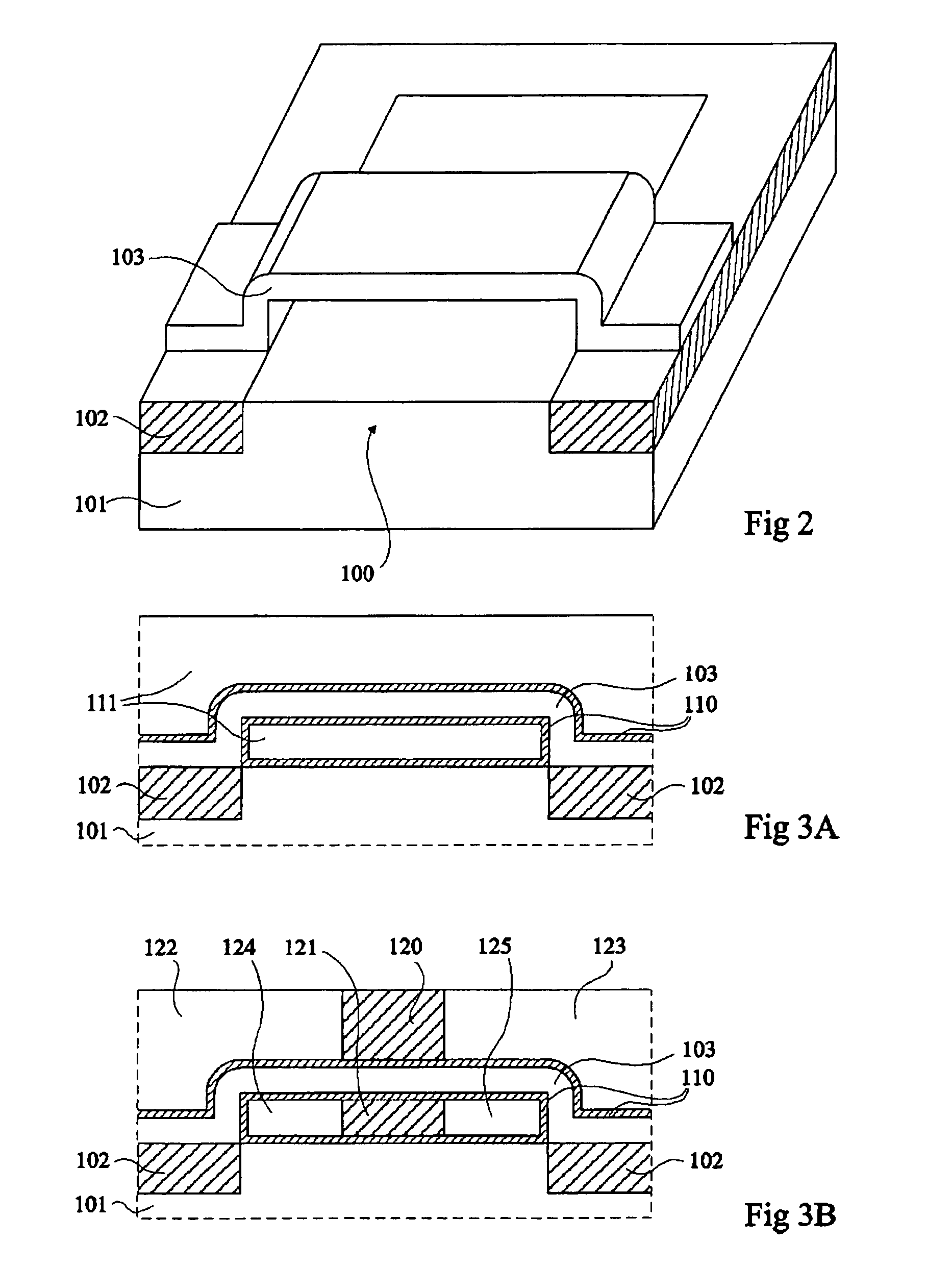 Method for forming, under a thin layer of a first material, portions of another material and/or empty areas