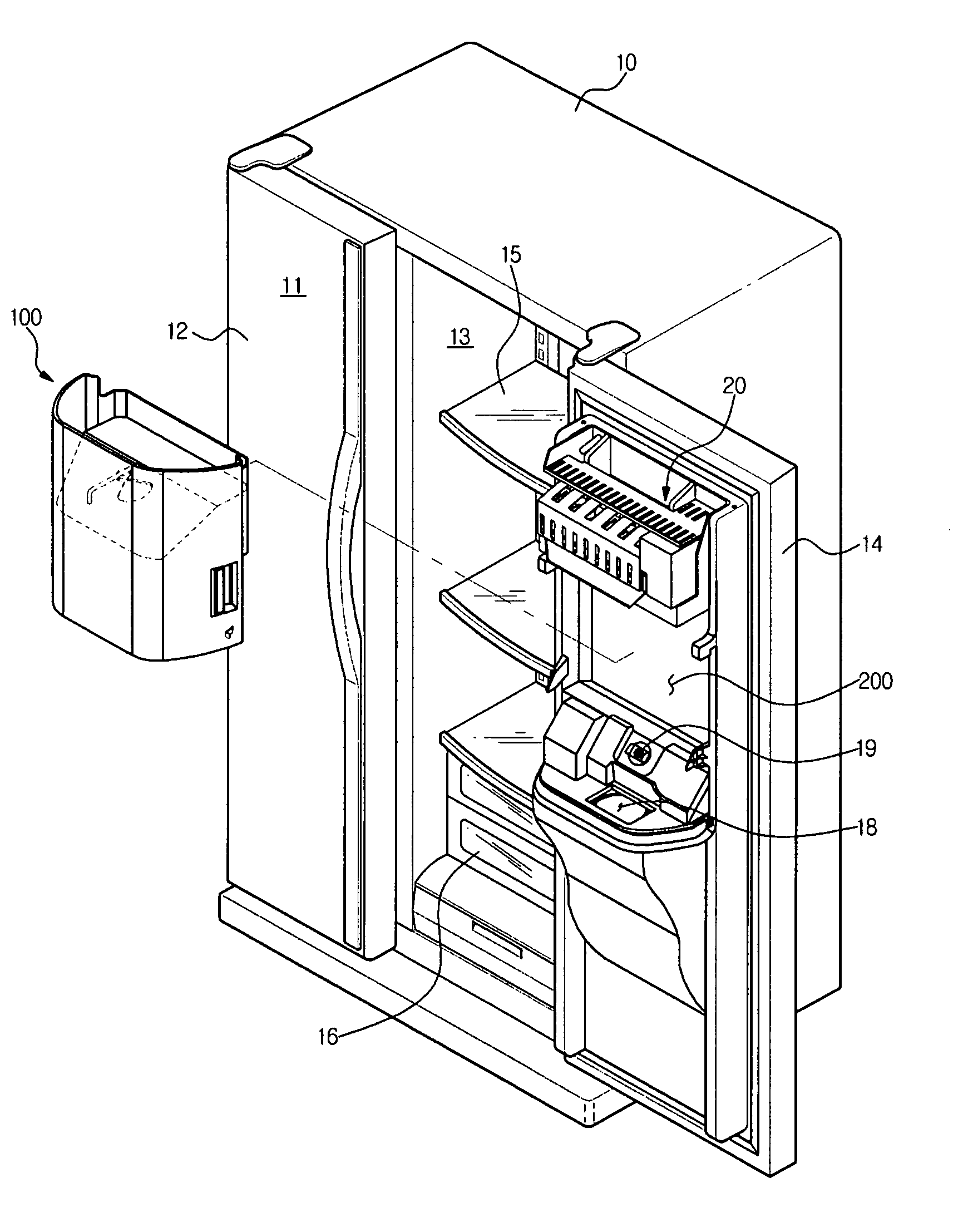 Refrigerator and ice storage container therefor