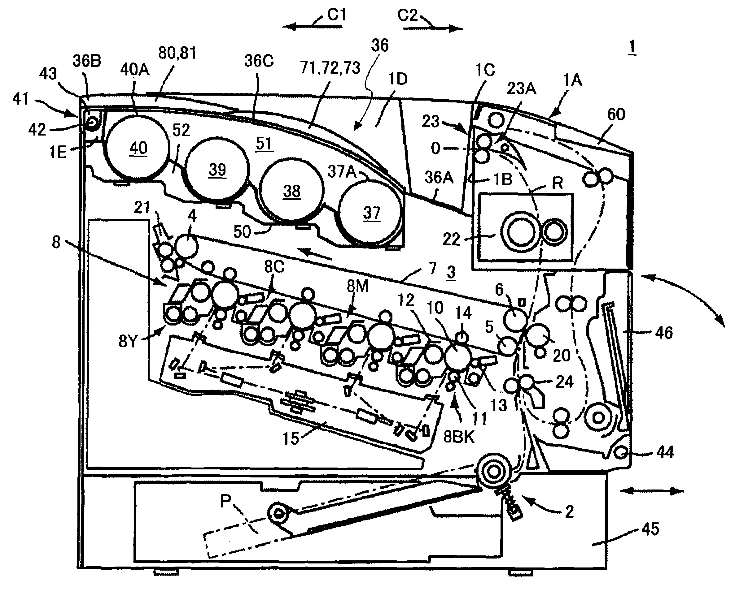 Image forming apparatus with discharging unit of increased capacity