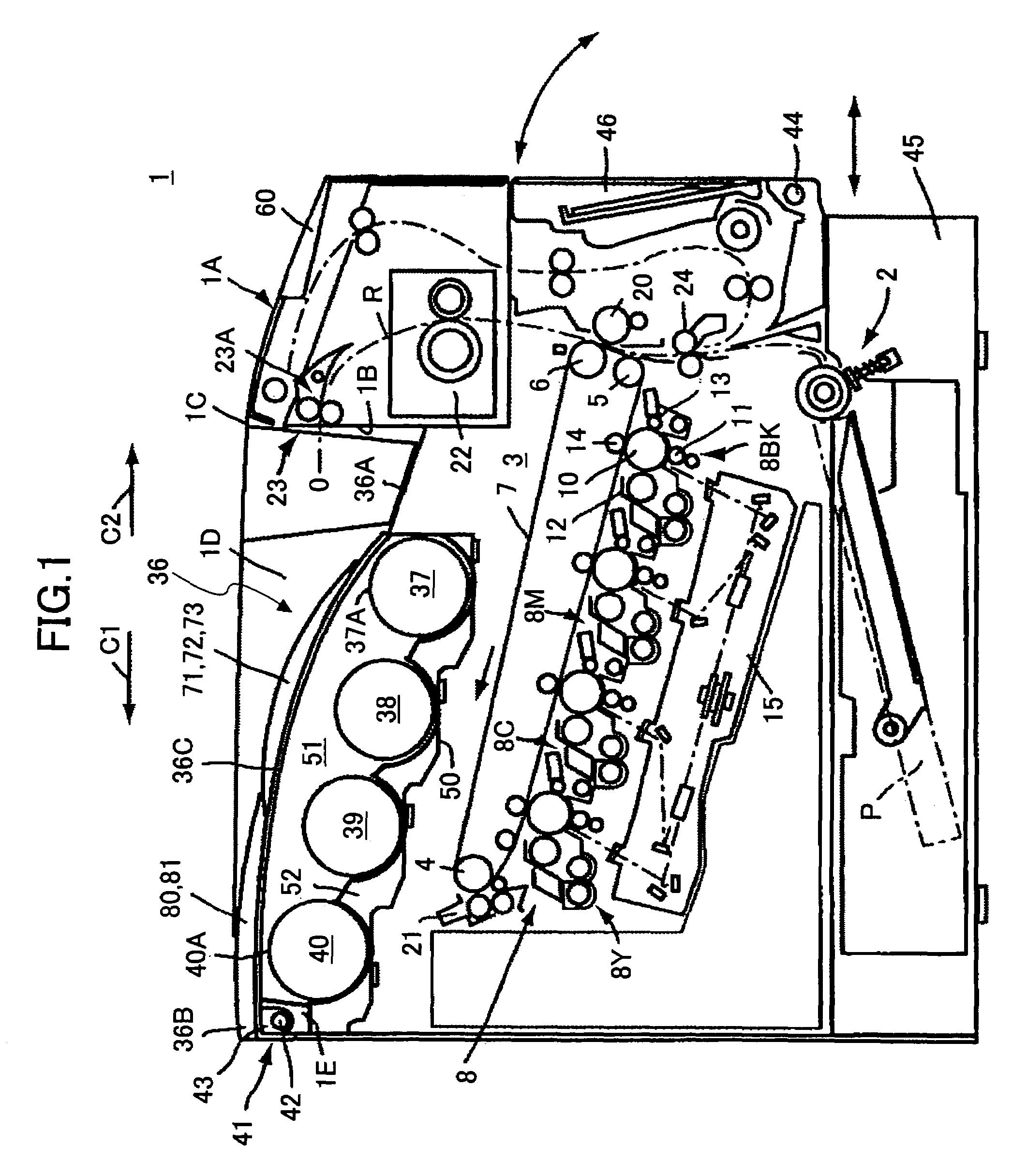 Image forming apparatus with discharging unit of increased capacity