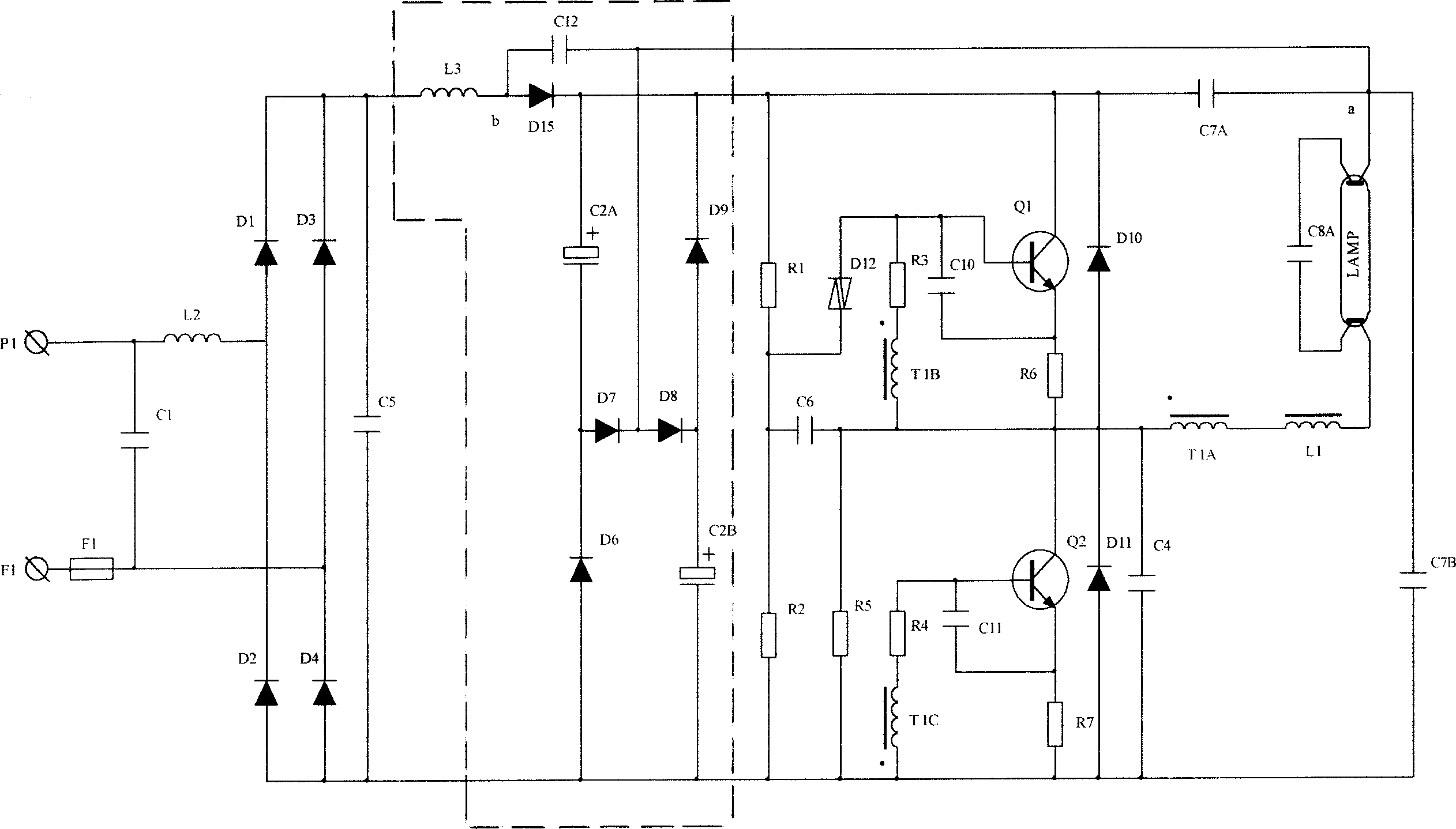 Electron ballast passive power factor correcting circuit