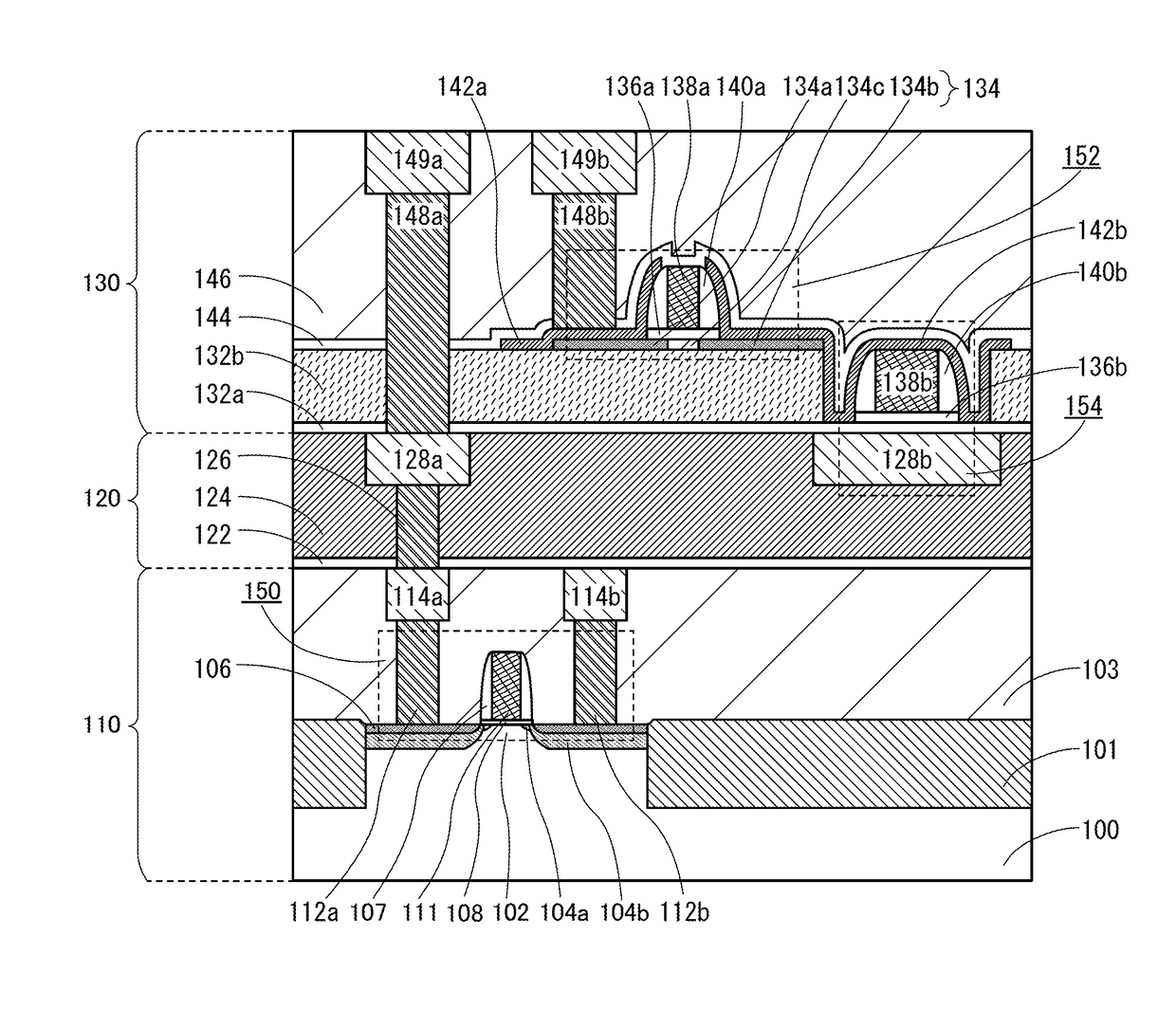 Multi-level stacked transistor device including capacitor and different semiconductor materials