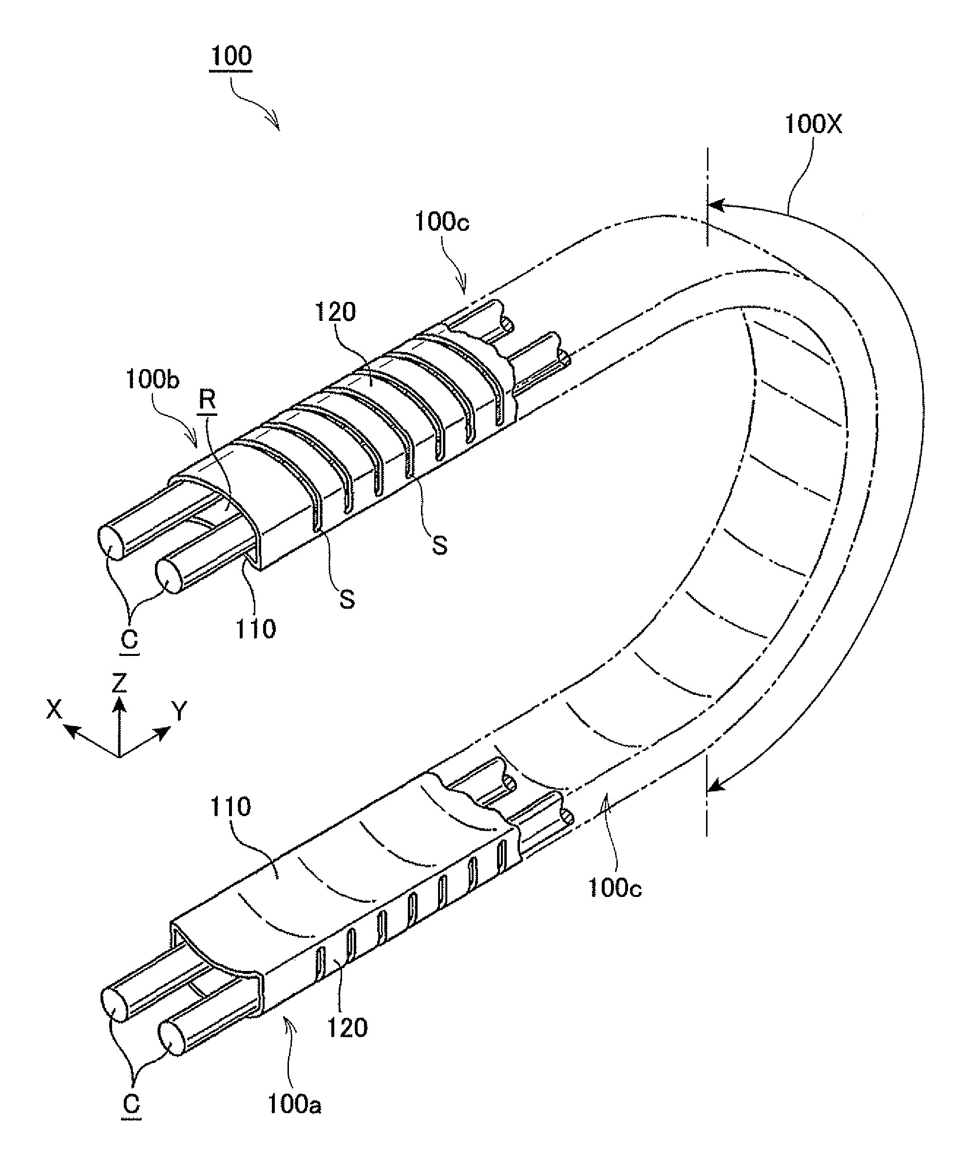 Flexible protective guide internally holding long members