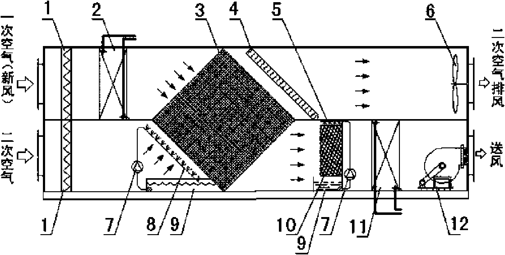 Ceiling evaporating-cooling fresh air handling unit using porous ceramic evaporative cooler