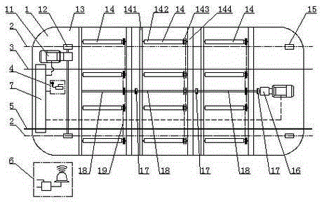 Environment-friendly safe multi-roller common-driving RGV tracked intelligent conveying device