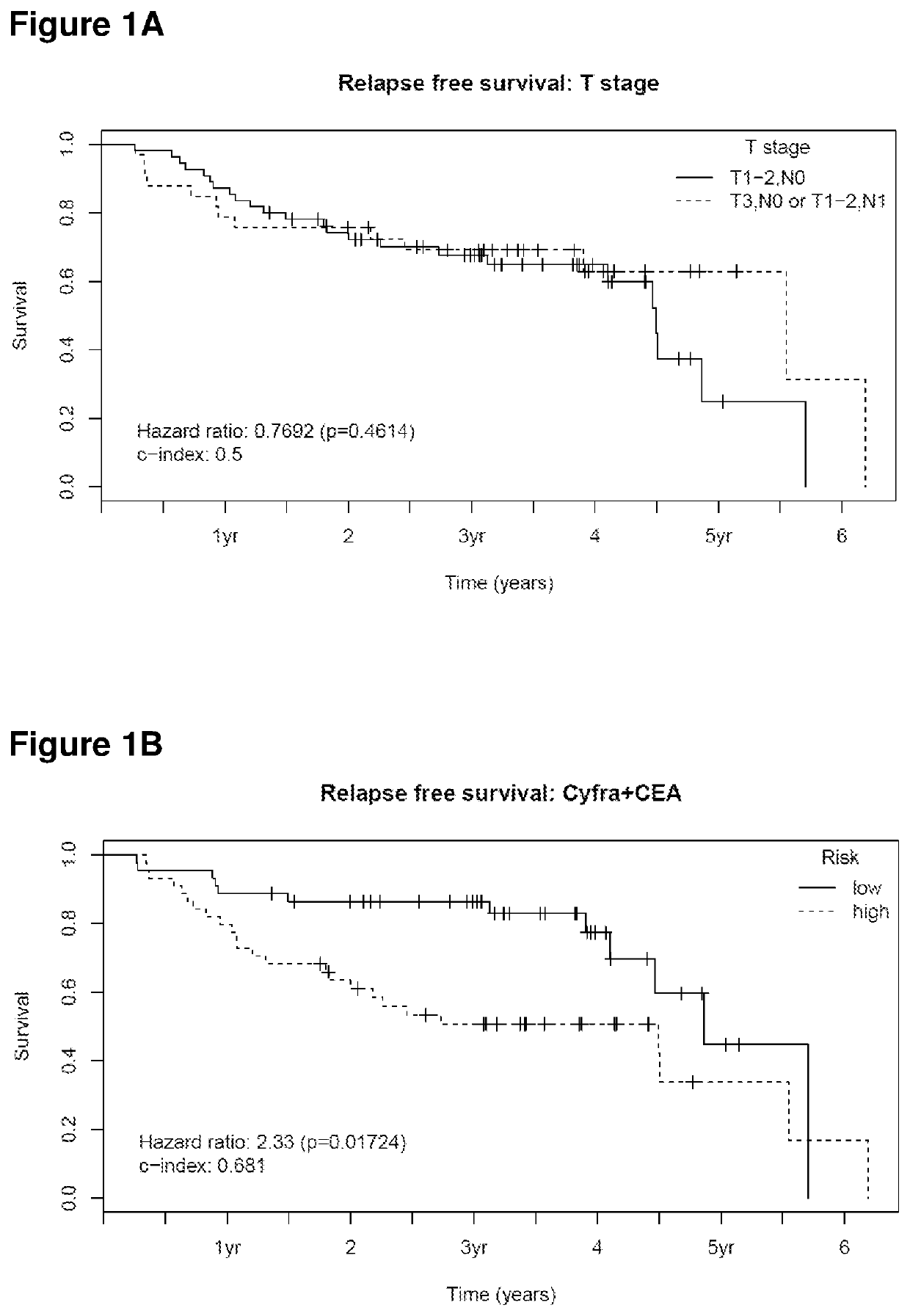 Methods of identifying an individual to be treated by chemotherapy based on cytokeratin-19 fragments (CYFRA 21-1) and carcinoembryonic antigen (CEA) marker molecules and related uses