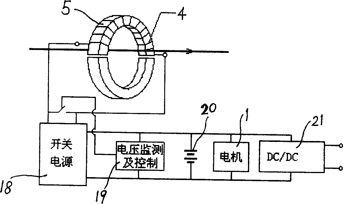 Induction powered apparatus for overhead high tension transmission lines