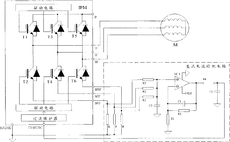 Direct-current detection circuit and variable-frequency air conditioner using same