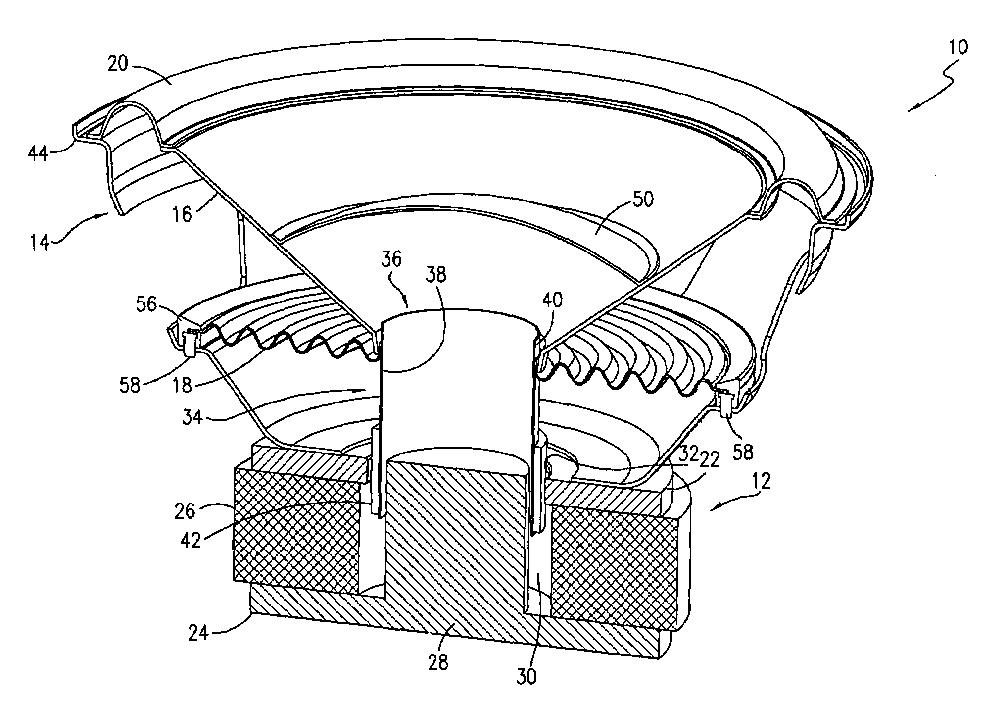 Loudspeaker with integrated spider standoff ring