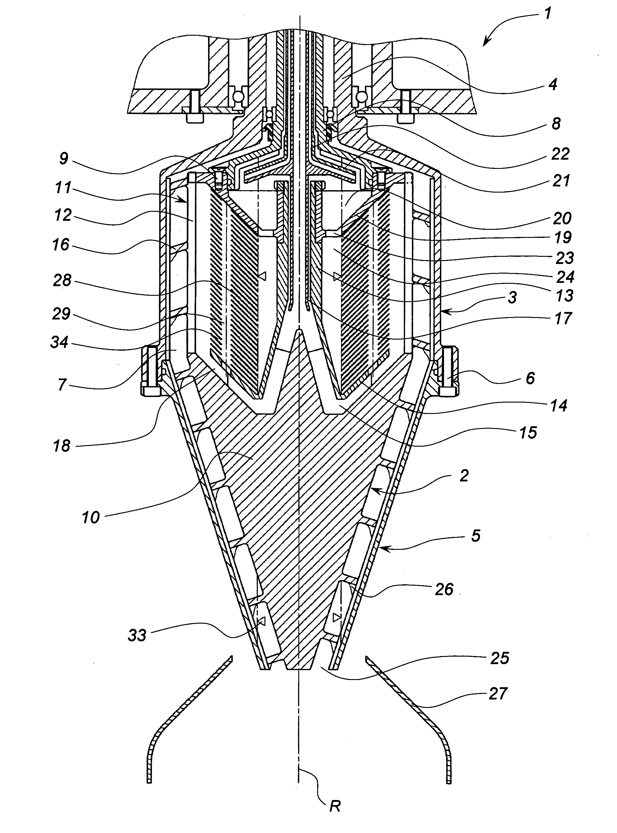 Method and device for cleaning of a fluid in a centrifugal separator