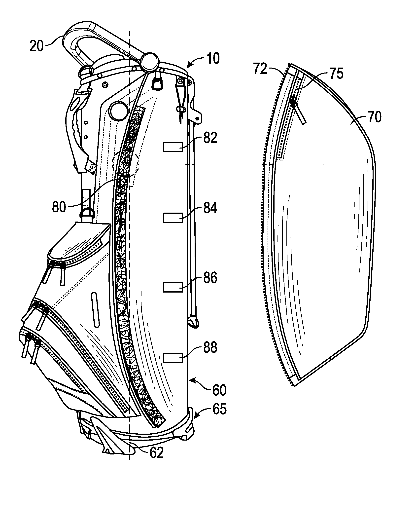 Golf bag having adjustable characteristics