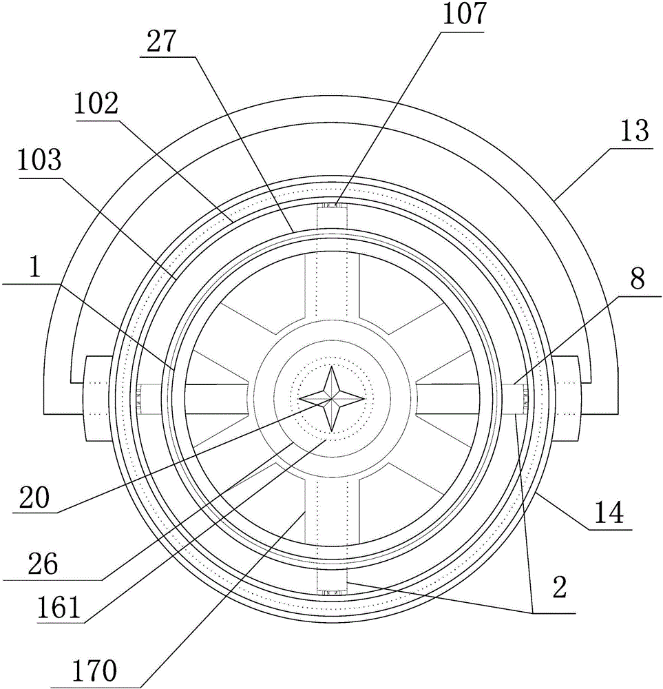 Magnet hook connection self-locking shaftless lifting side shaft prismatic barrel mop jet flow cleaning and spin-drying device