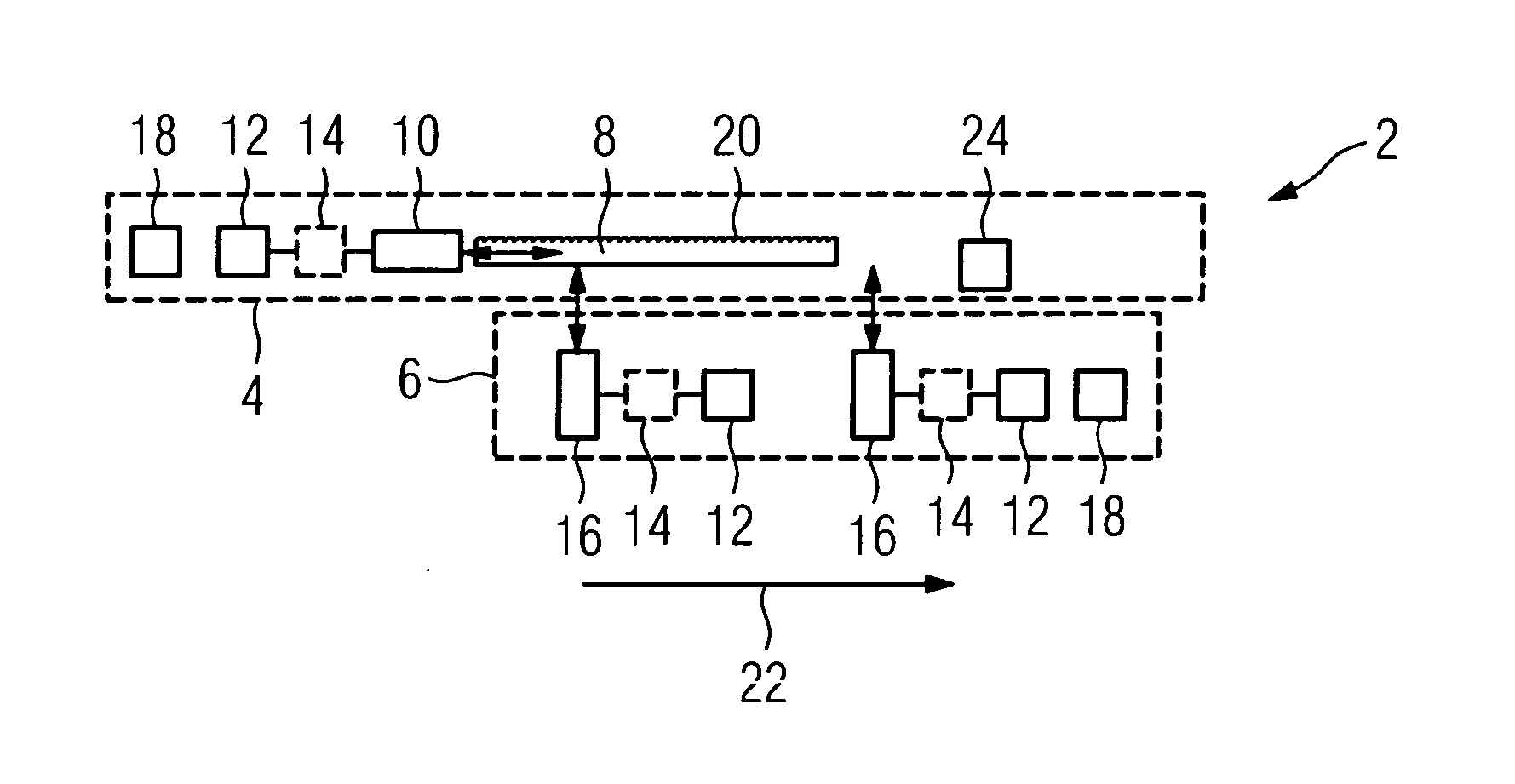 Apparatus for transmitting data between two systems which move relative to one another