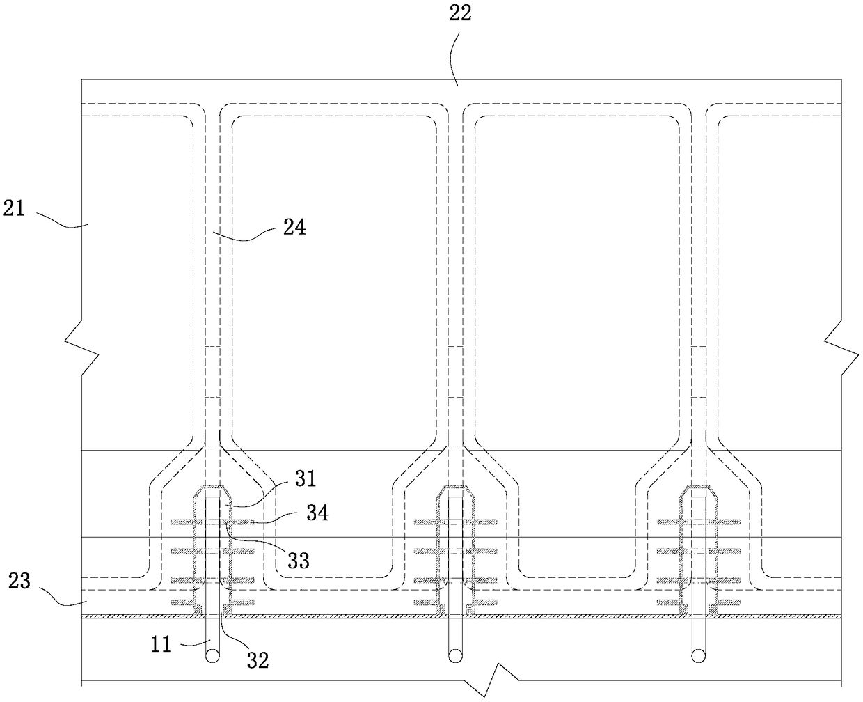 Prefabricated UHPC central anti-collision guardrail grouting connection structure